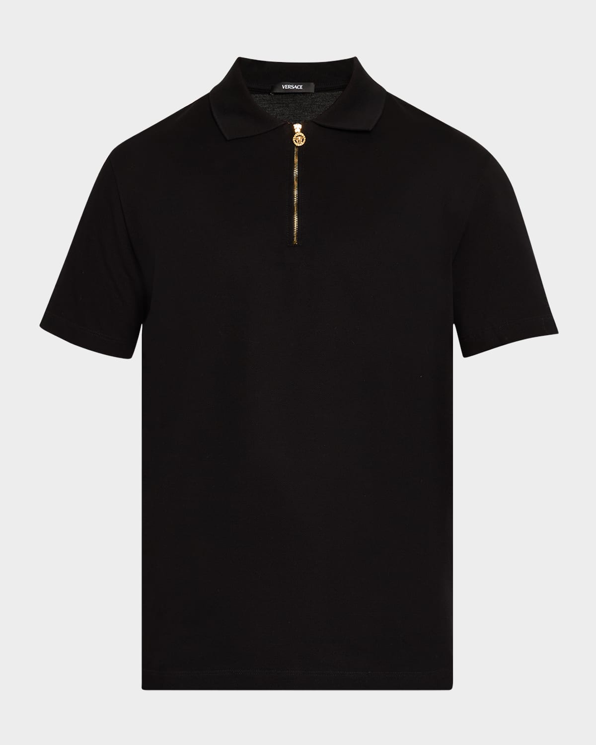 Versace Medusa Biggie Zip Polo T-shirt In Black