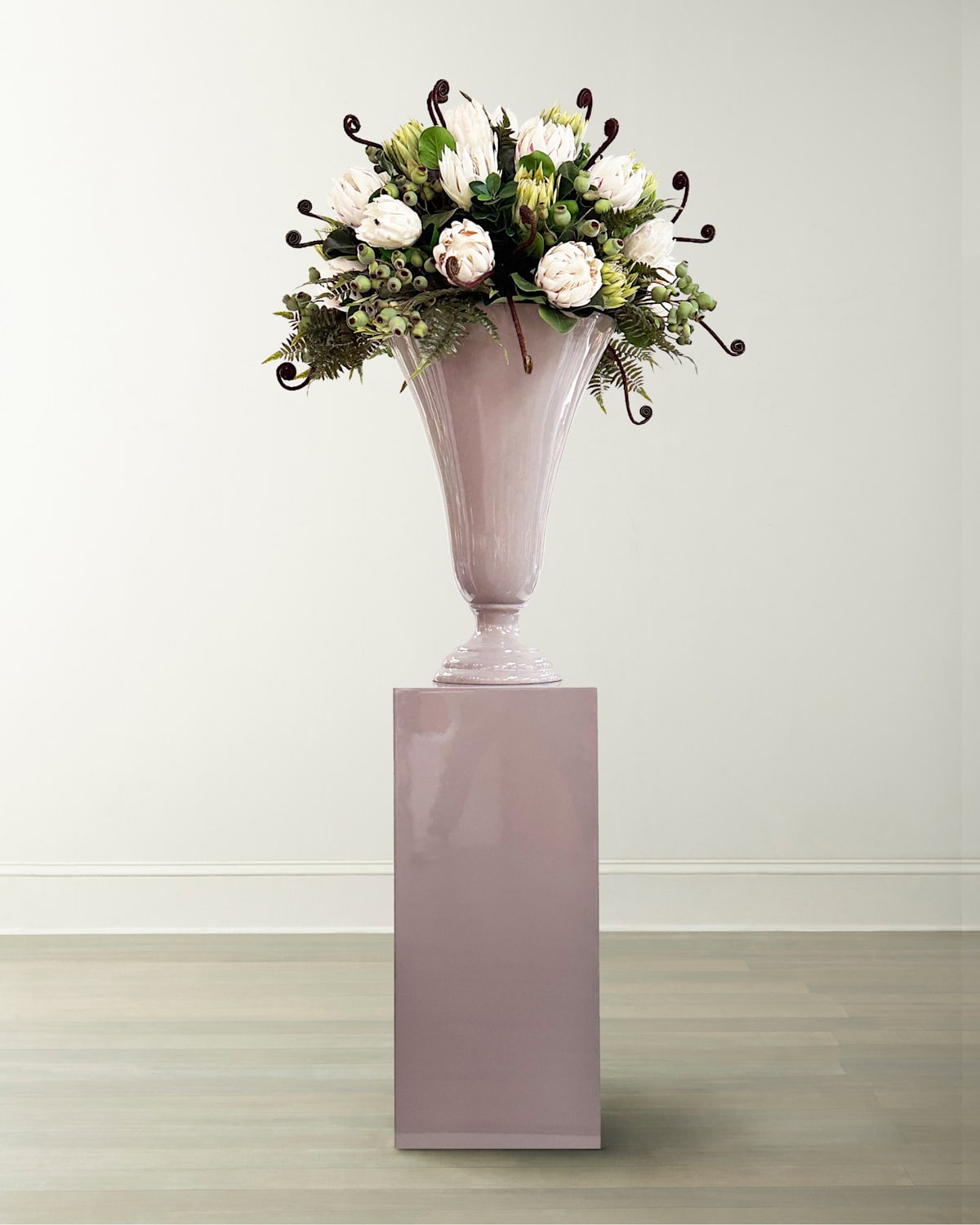 Winward Home Protea Fern 93" Faux Floral Arrangement In Vase With Stand In White/green