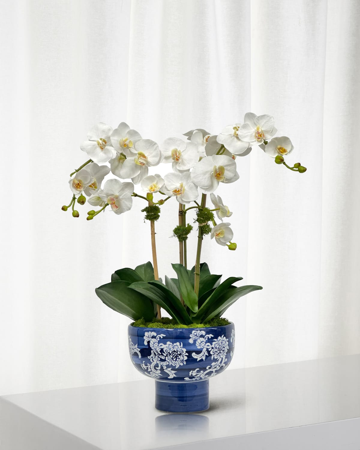 Winward Home Orchid 21" Faux Floral Arrangement In Porcelain Bowl In Two-tone White