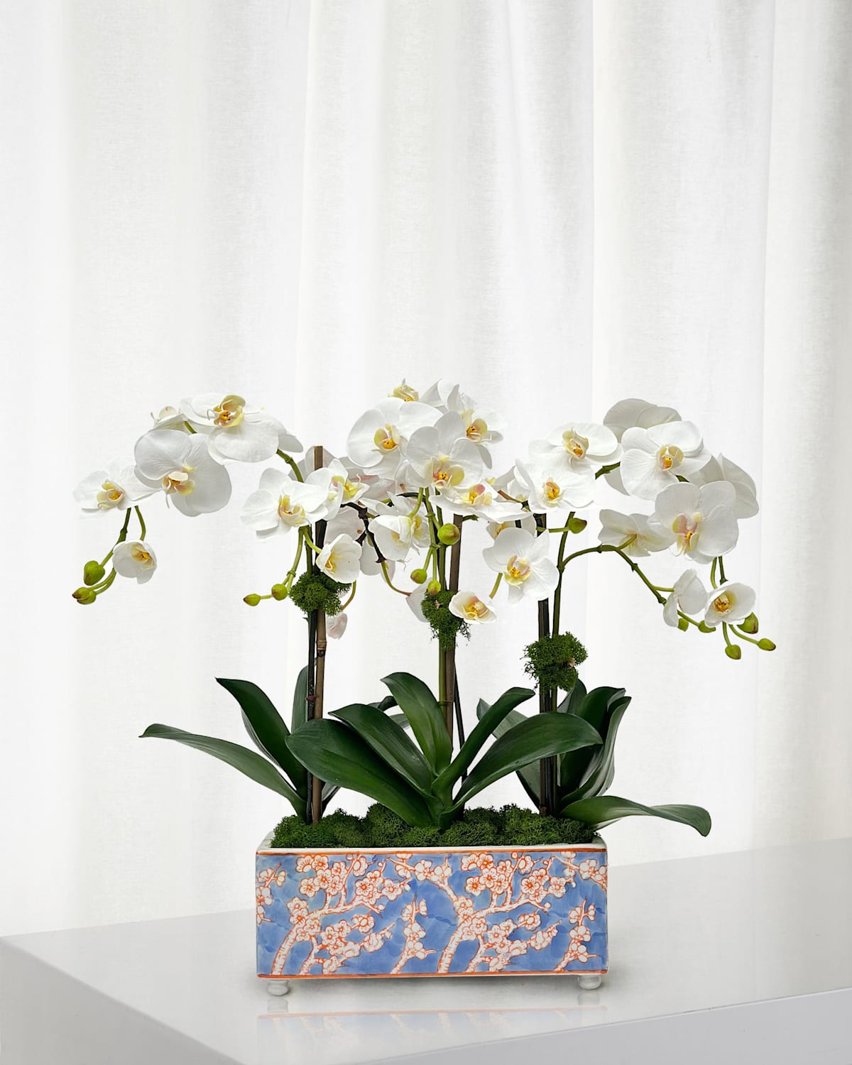 Winward Home Orchid 20" Faux Floral Arrangement In Longlife Porcelain Arranger In Two-tone White