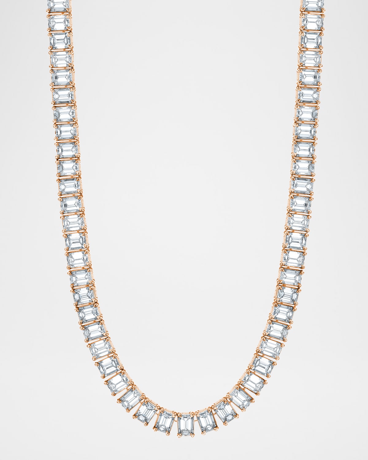 18K Gold North-South Emerald-Cut Prong-Set Diamond Tennis Necklace, 16"L, 42.80tcw