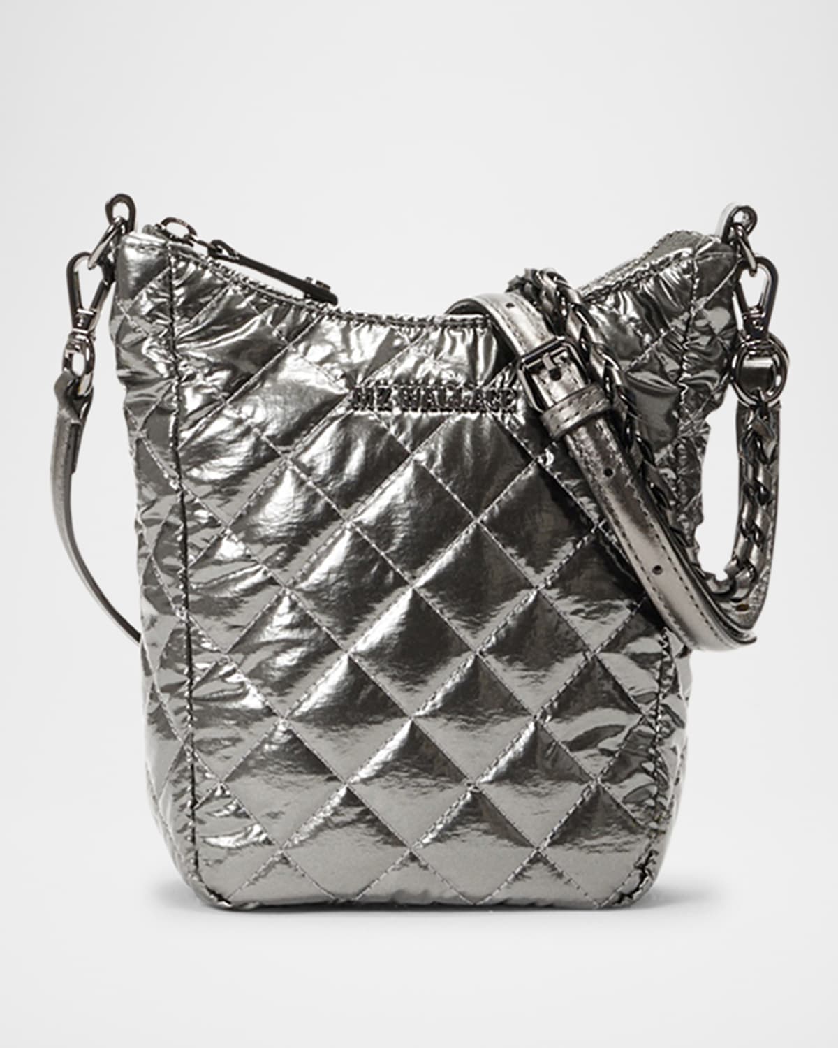 Mz Wallace Crosby Go Metallic Quilted Crossbody Bag In Pewter