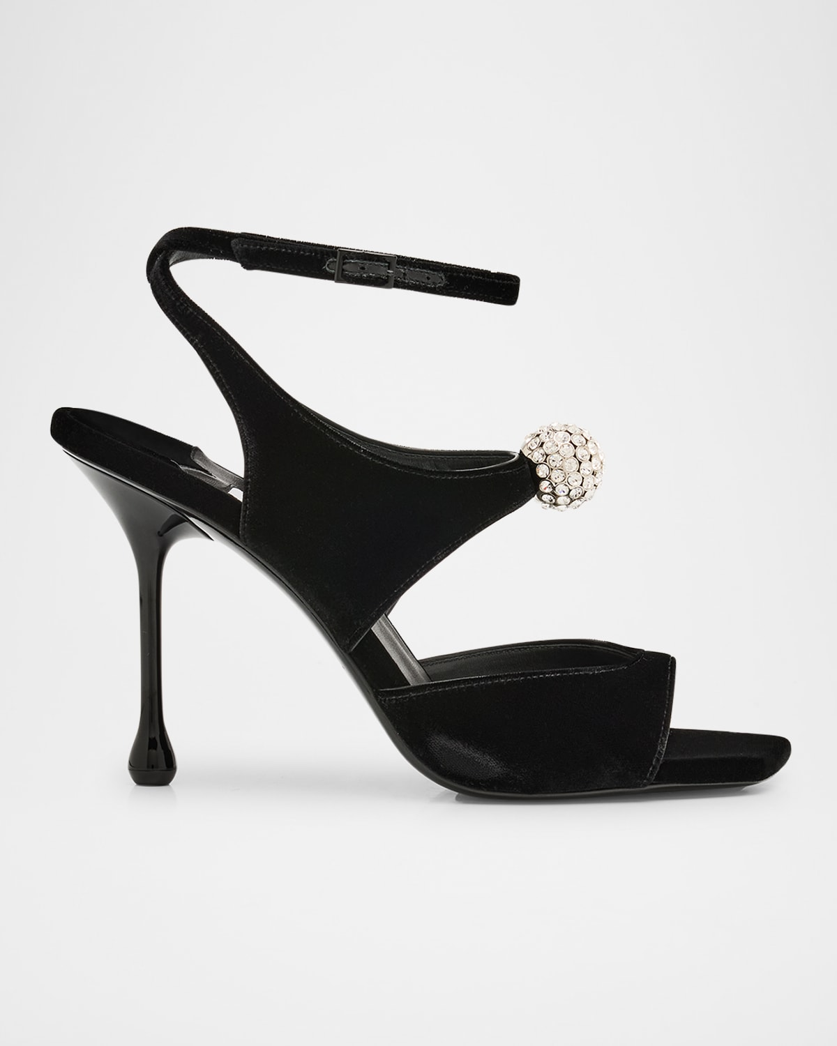 Jimmy Choo Orb Crystal Velvet Dual-Band Ankle-Strap Sandals