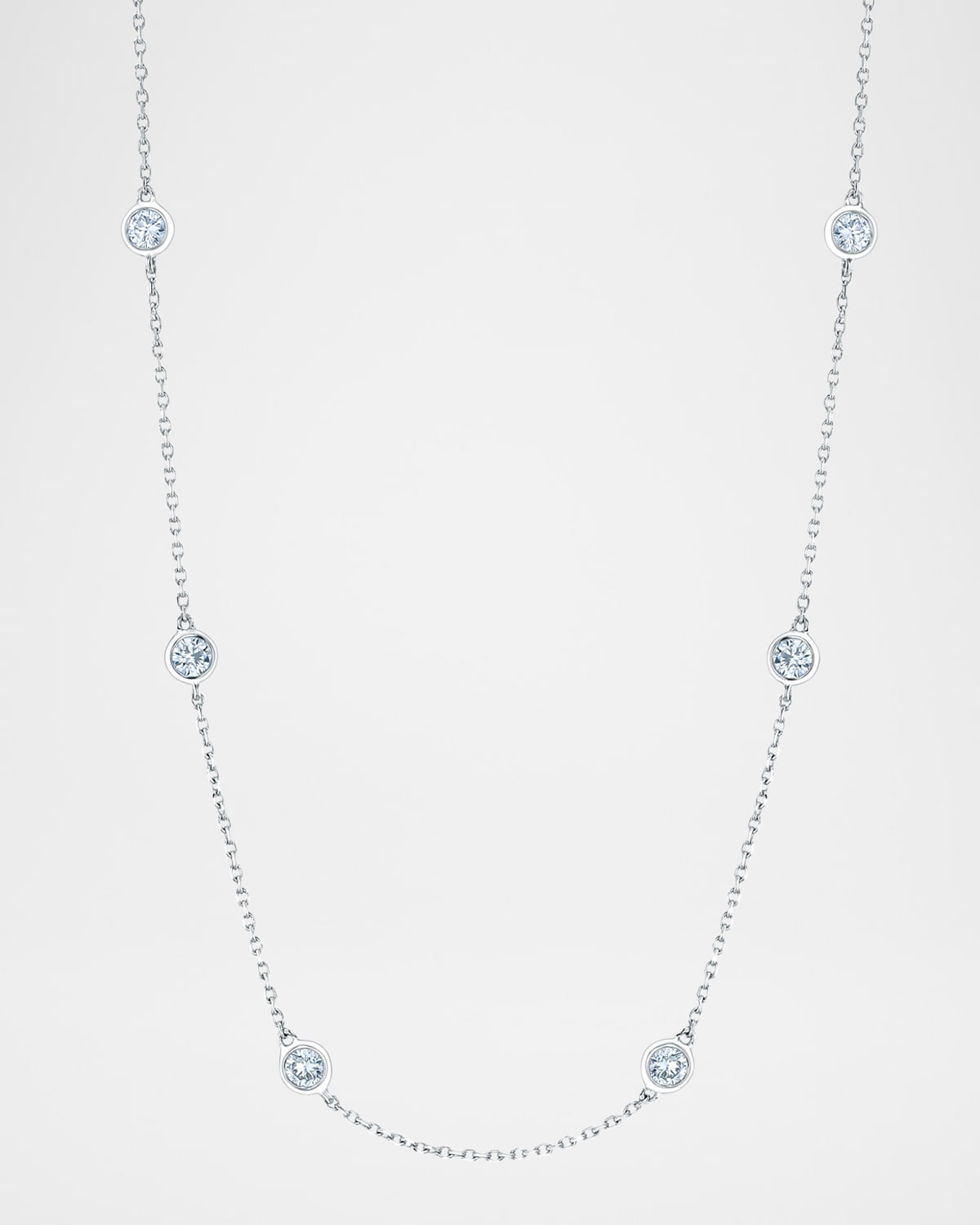 18K Gold Handmade Bezel Diamond Station Chain Necklace, 16"L, 0.80tcw