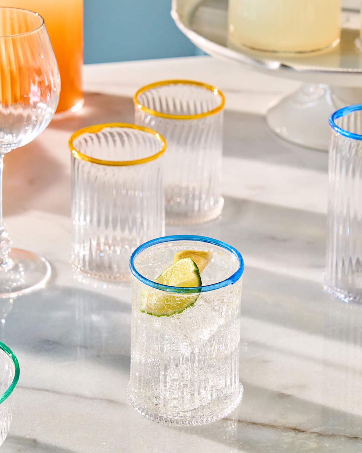 Juliska Nell Set Of 4 Double Old Fashion Glasses In Chambray