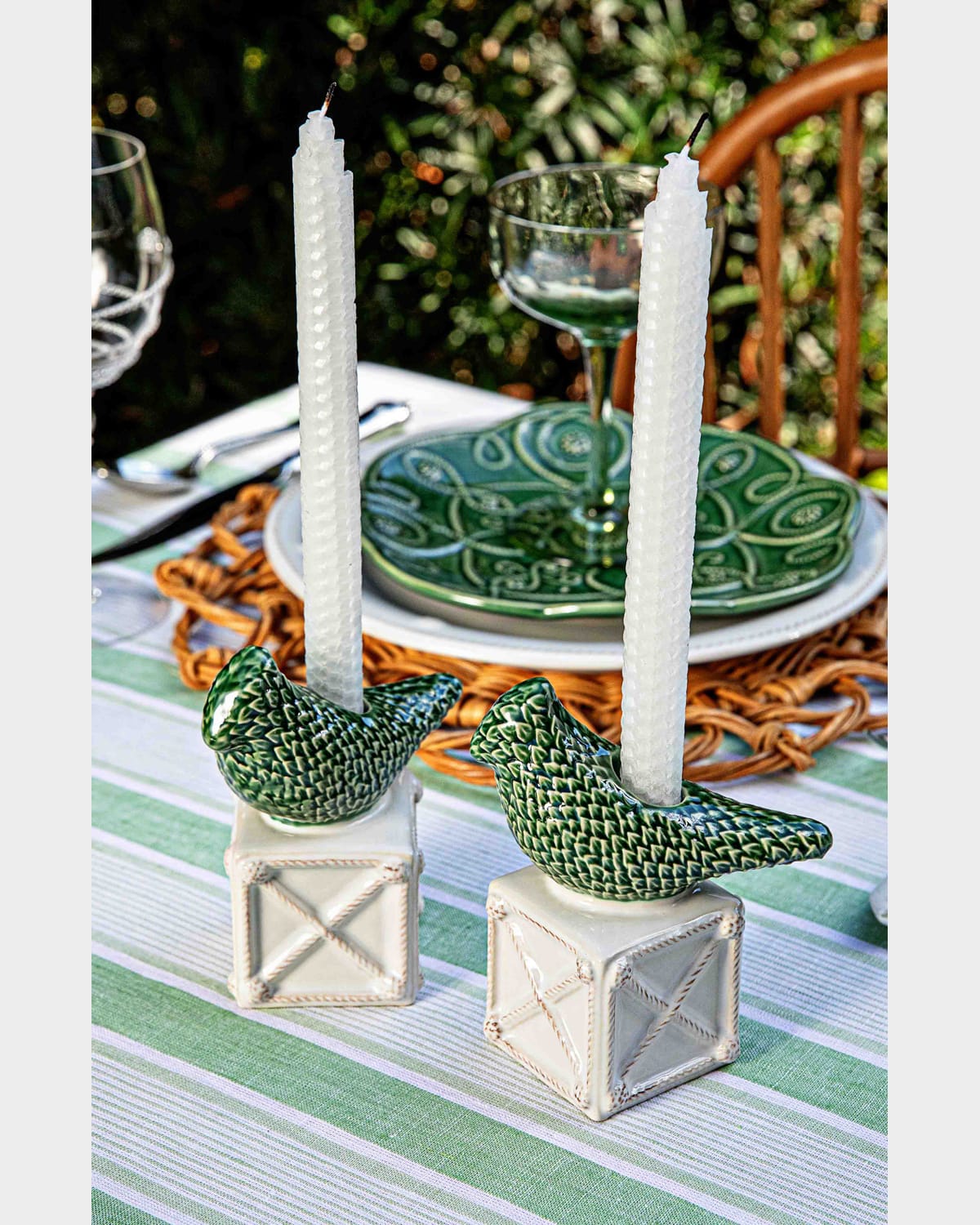 Juliska Berry & Thread Bird Topiary Candlesticks, Set Of 2 In White