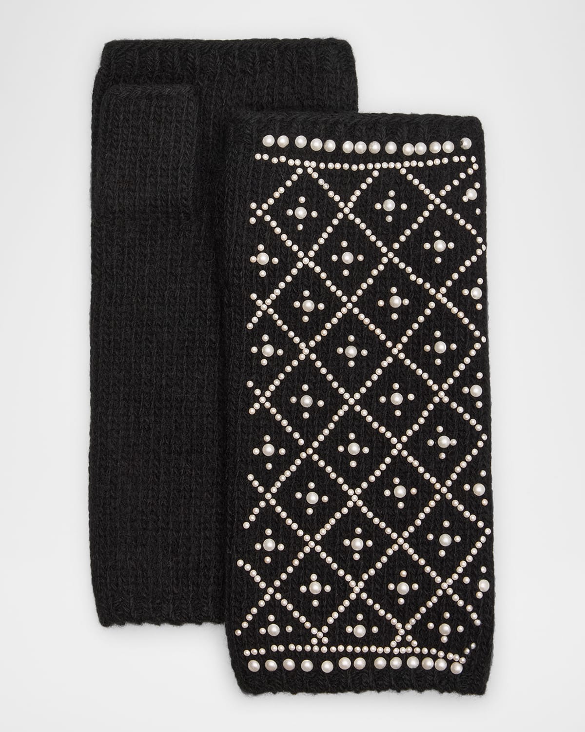 Cashmere Fingerless Gloves W/ Faux Pearls
