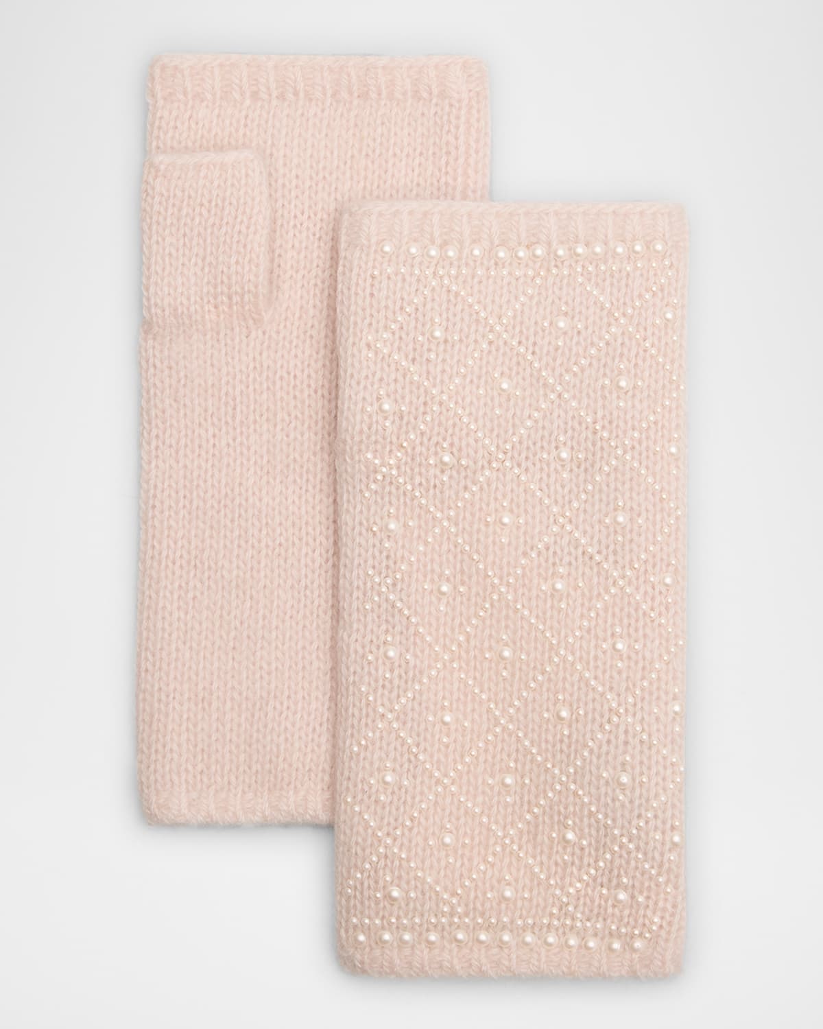 Cashmere Fingerless Gloves W/ Faux Pearls