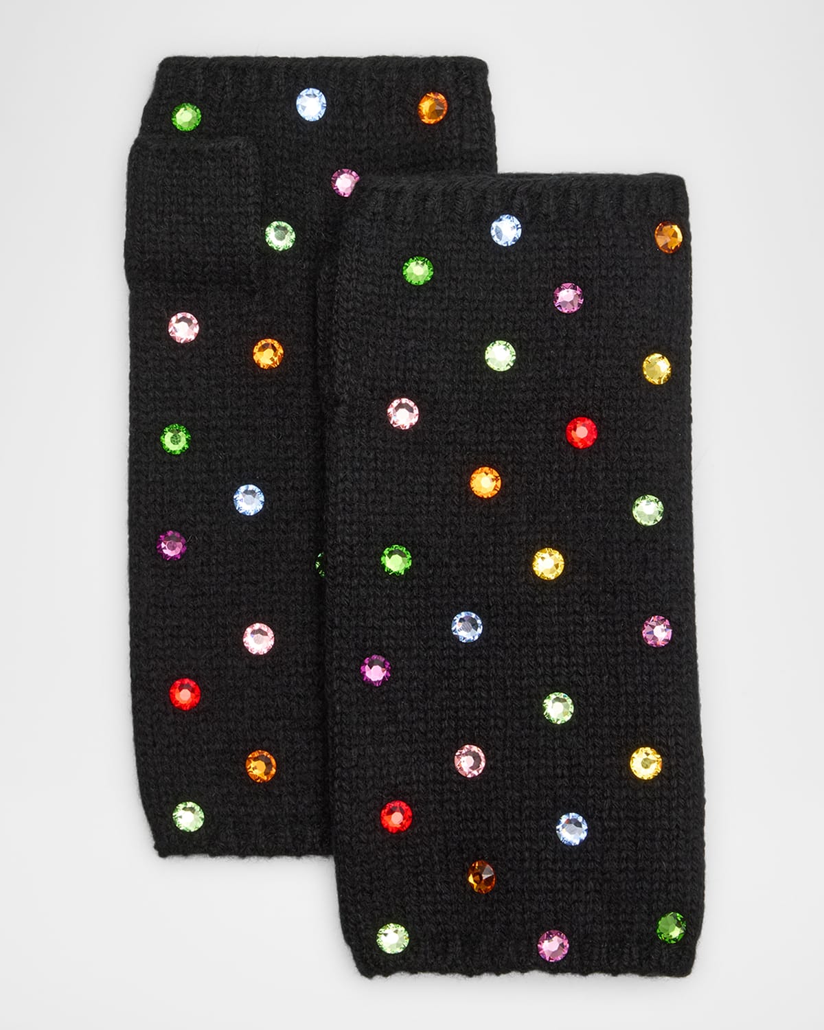 Rhinestone Cashmere Short Fingerless Gloves