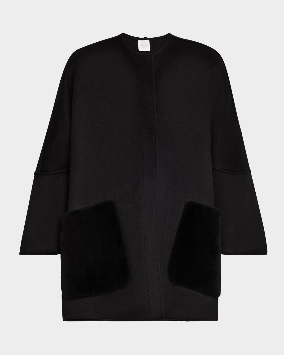 Carolyn Rowan Cashmere Coat With Shearling Pockets In Black