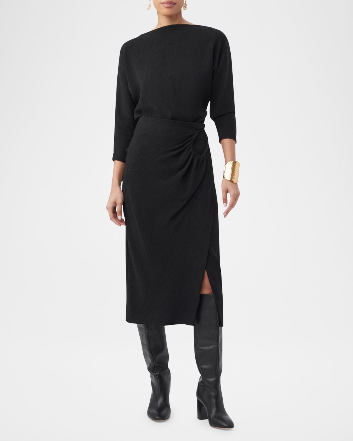 TRINA TURK ABIBA GATHERED FAUX-WRAP MIDI SKIRT 