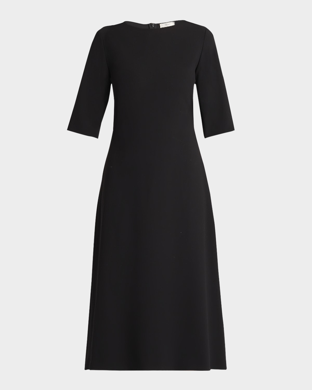 The Row Solene Elbow-sleeve Crepe Midi A-line Dress In Black