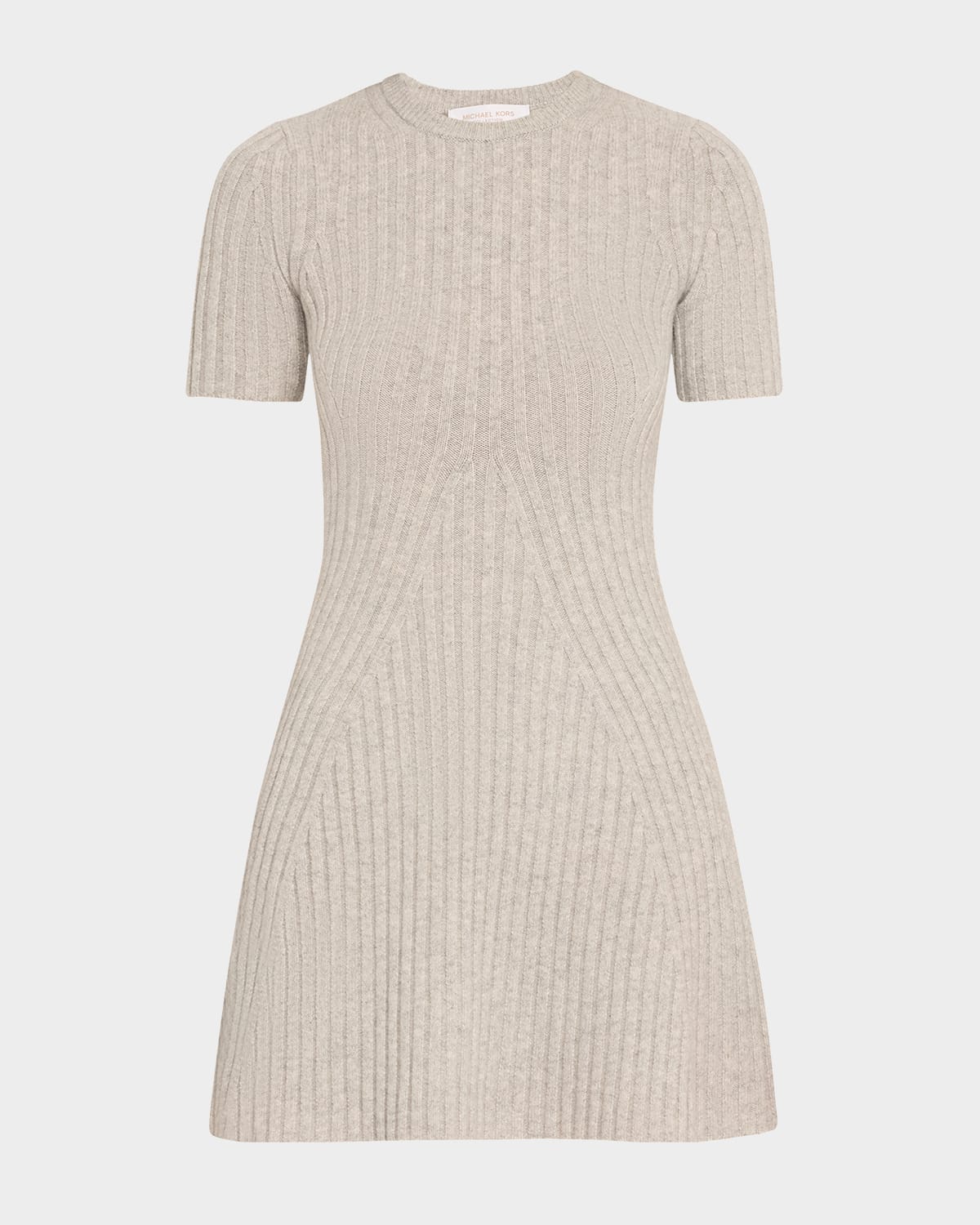 Shop Michael Kors Ribbed Cashmere Mini Dress In Pearl Mel