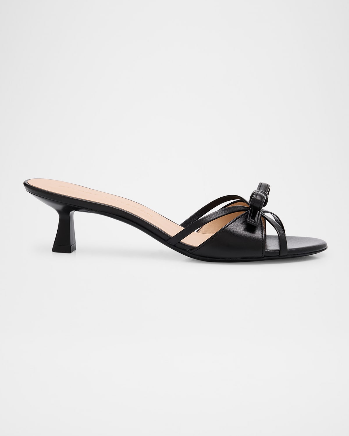 Shop Stuart Weitzman Felicity Leather Bow Kitten-heel Mules In Black