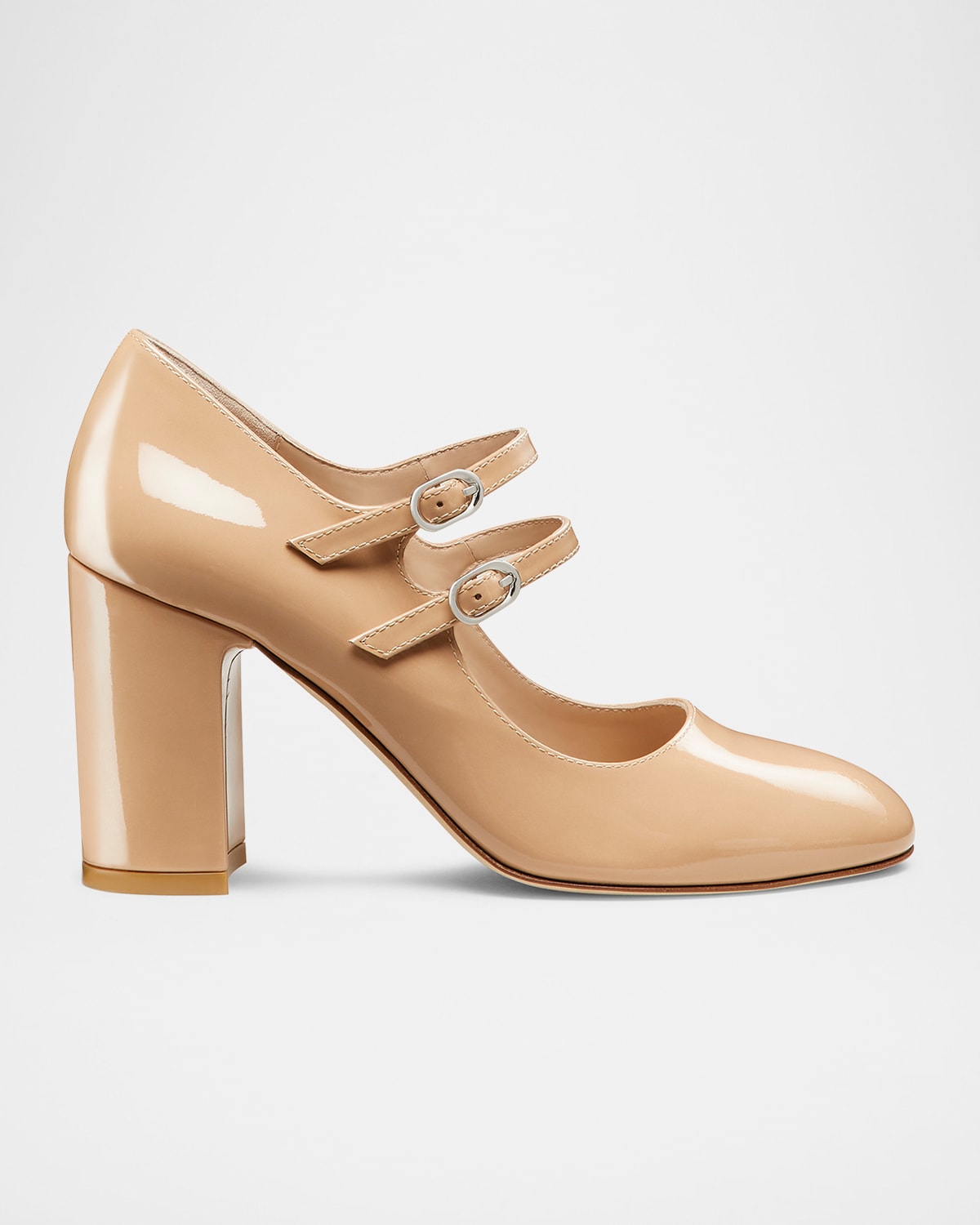 Stuart Weitzman Benni Patent Leather Mary Jane Ballerina Pumps In Adobe