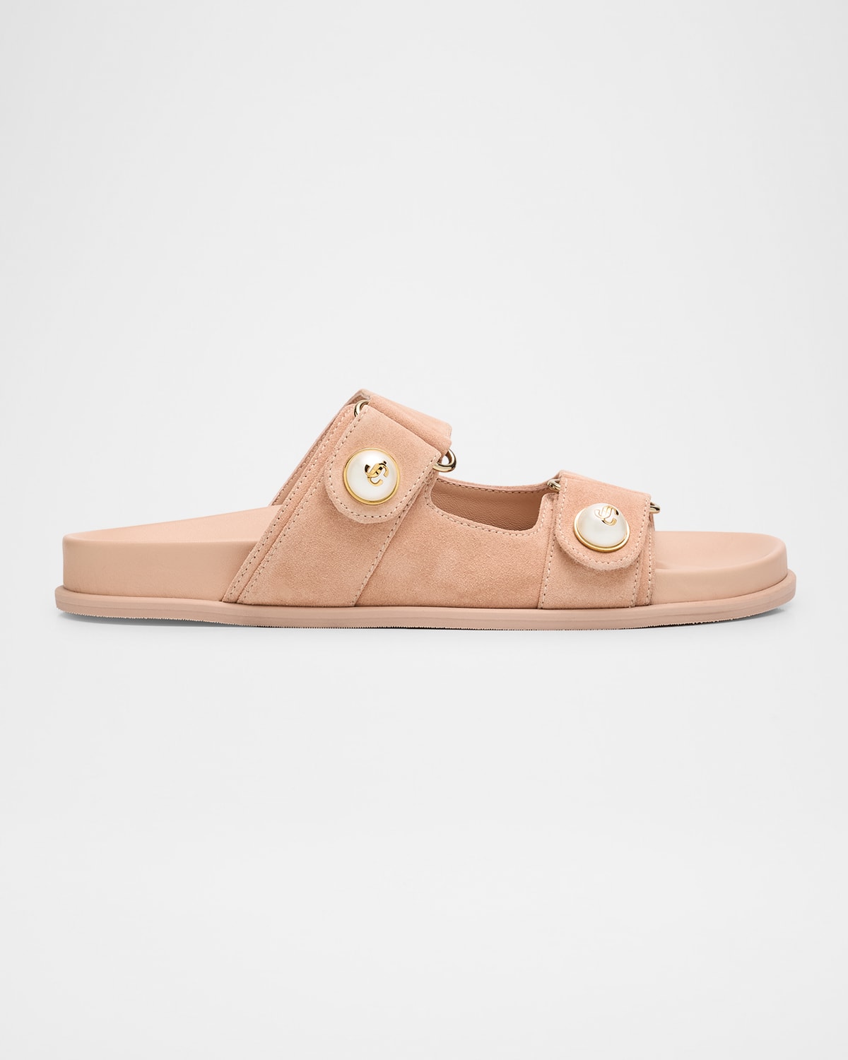 Jimmy Choo Fayence Suede Pearly Dual-strap Slide Sandals In Macaron