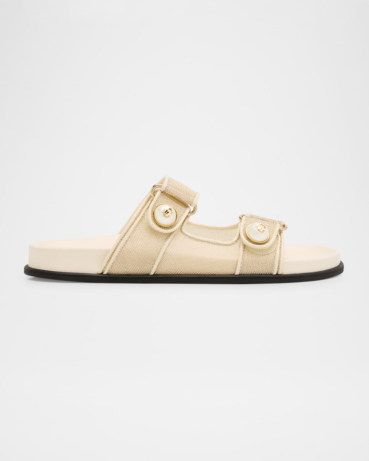 Jimmy Choo Fayence Metallic Pearly-button Slide Sandals In Champagne Latte