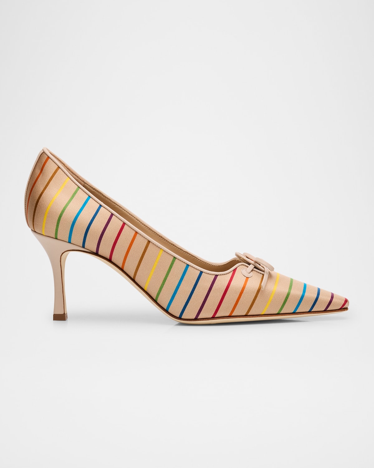 MANOLO BLAHNIK ZAMAN STRIPE SILK AND LEATHER PUMPS 