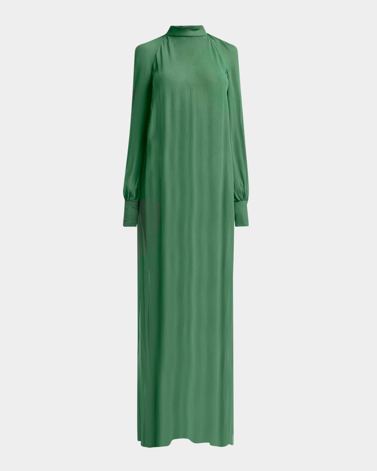 Silk Crepon Mock-Neck Long Tunic