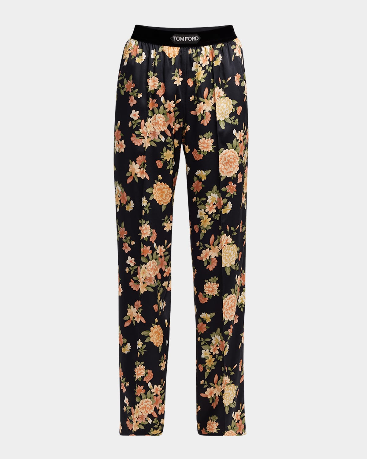 Tom Ford Logo-band Hendrix Floral Stretch Silk Pajama Pants In Combo Blac