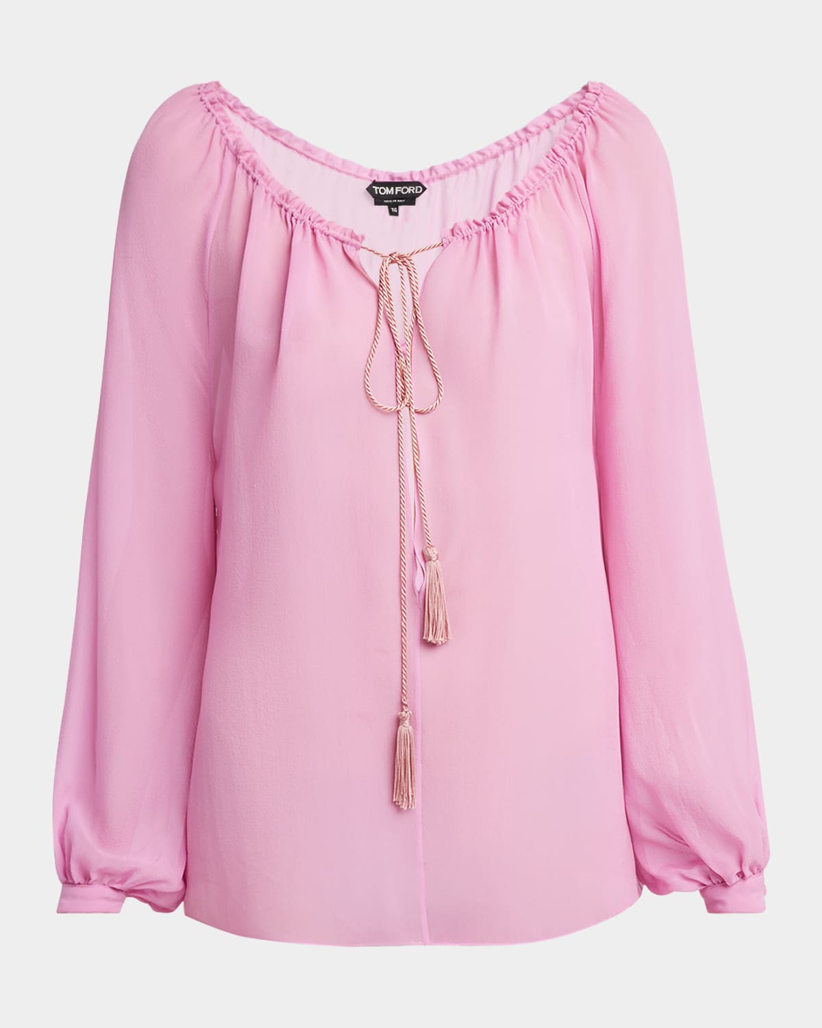 TOM FORD LONG-SLEEVE DRAWSTRING SILK GEORGETTE BLOUSE 