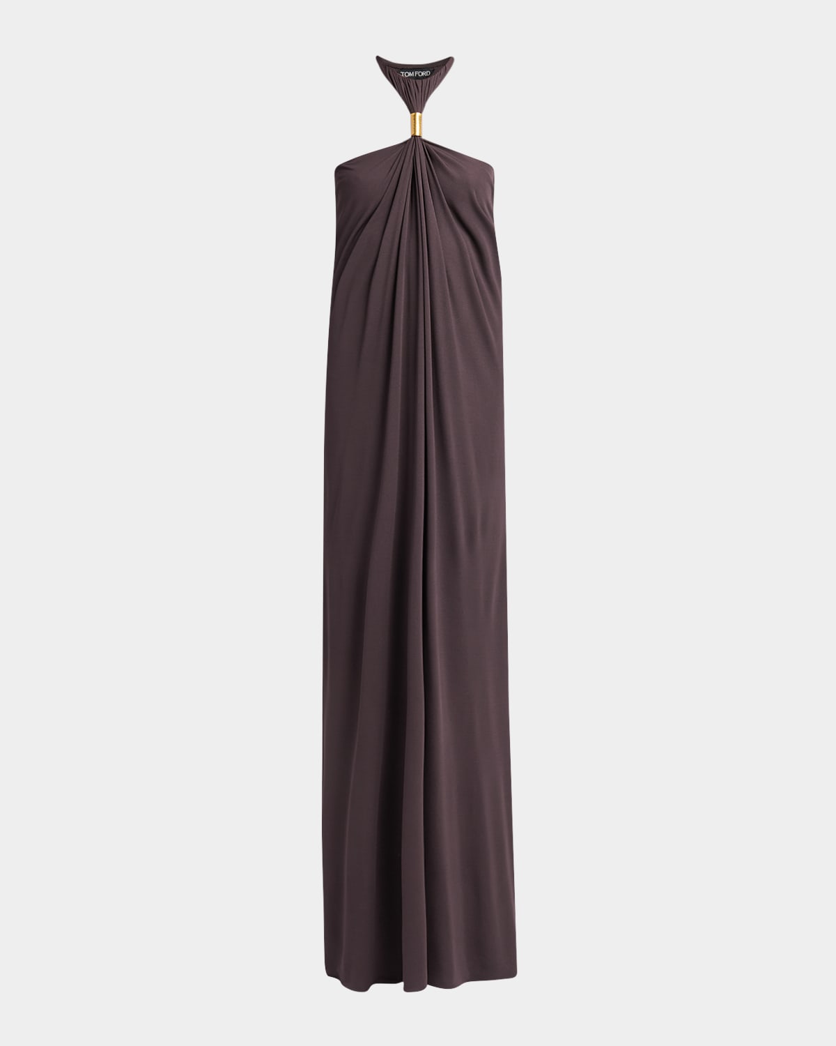 Metal Gathered Halter Evening Dress