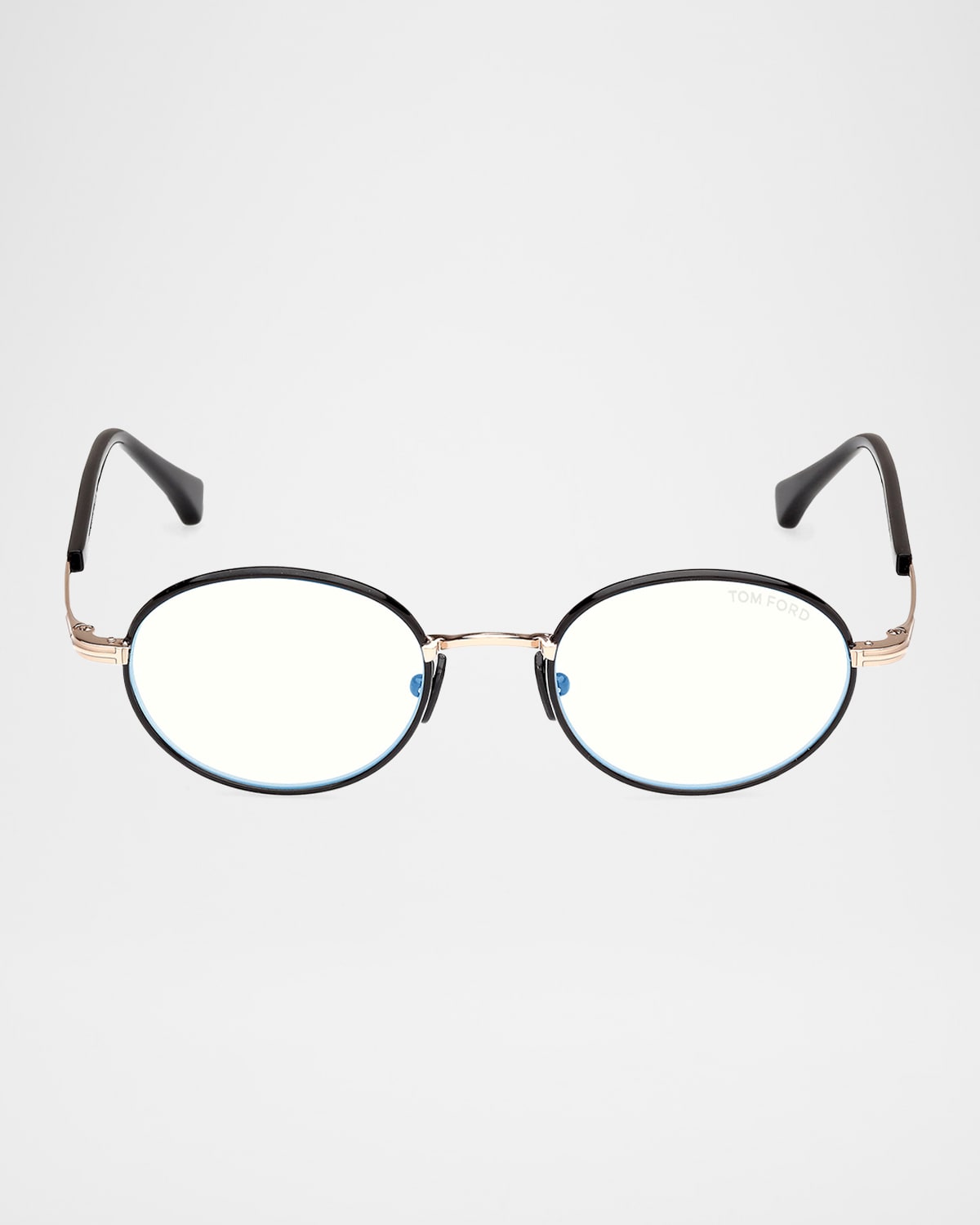 Tom Ford 49mm Round Blue Light Blocking Optical Glasses In Shiny Black Shiny Rose Gold