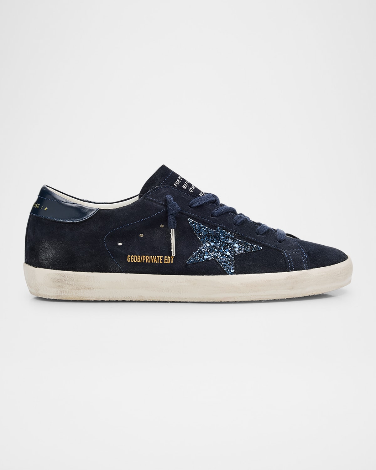 Golden Goose Superstar Glitter Suede Low-top Sneakers In Navy Blue