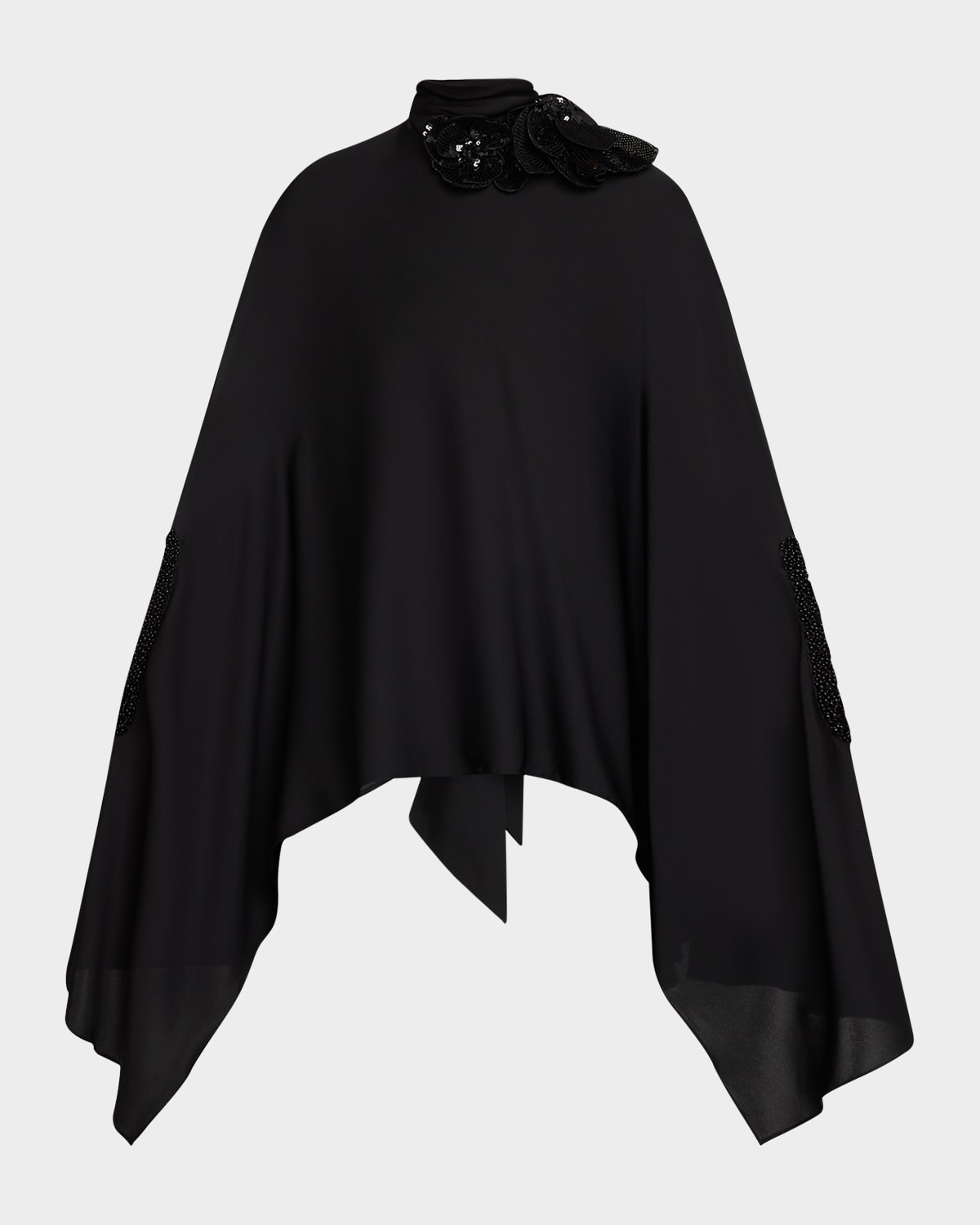 Bead-Trim Floral Applique Cape Blouse