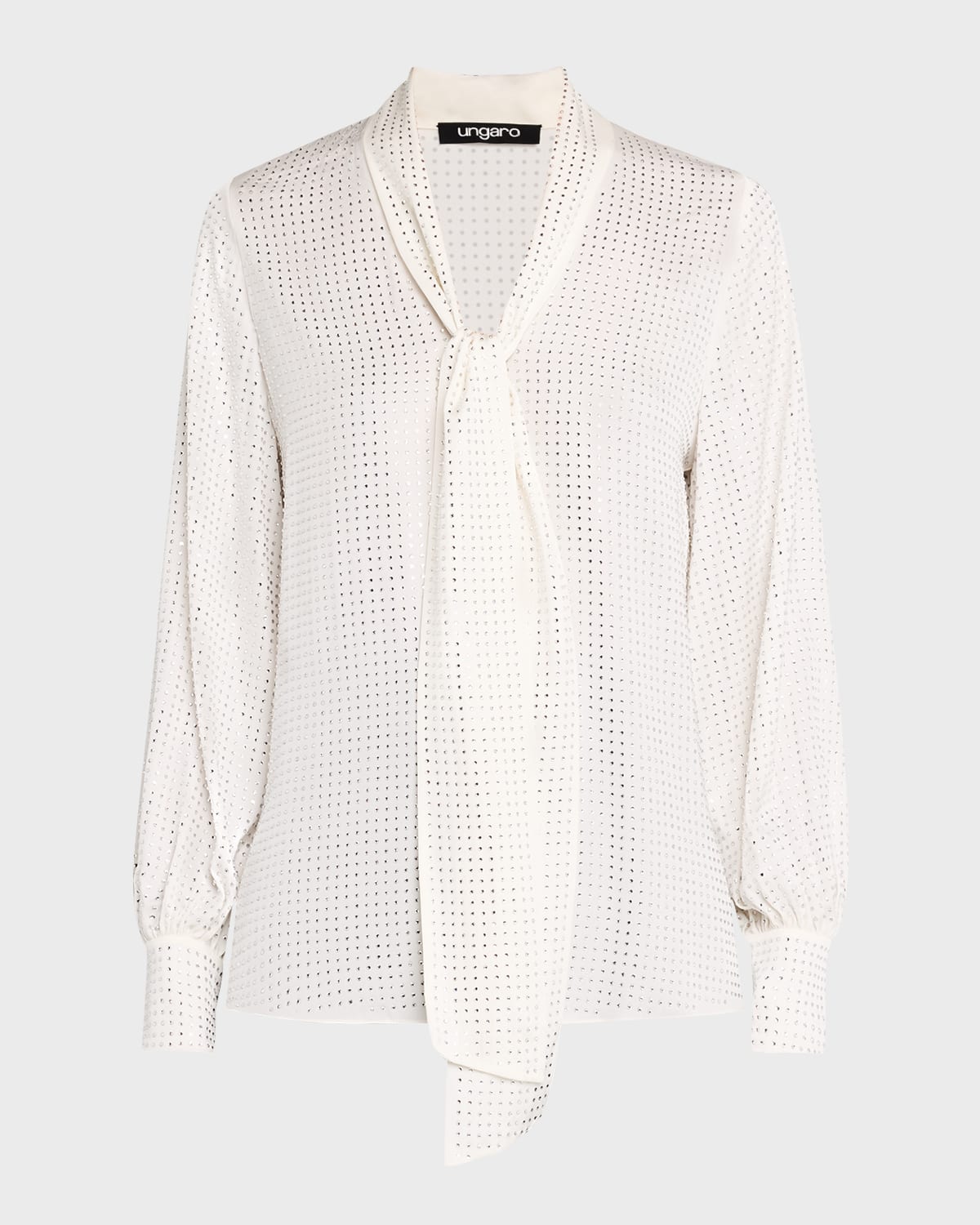 Tie-Neck Rhinestone Blouse