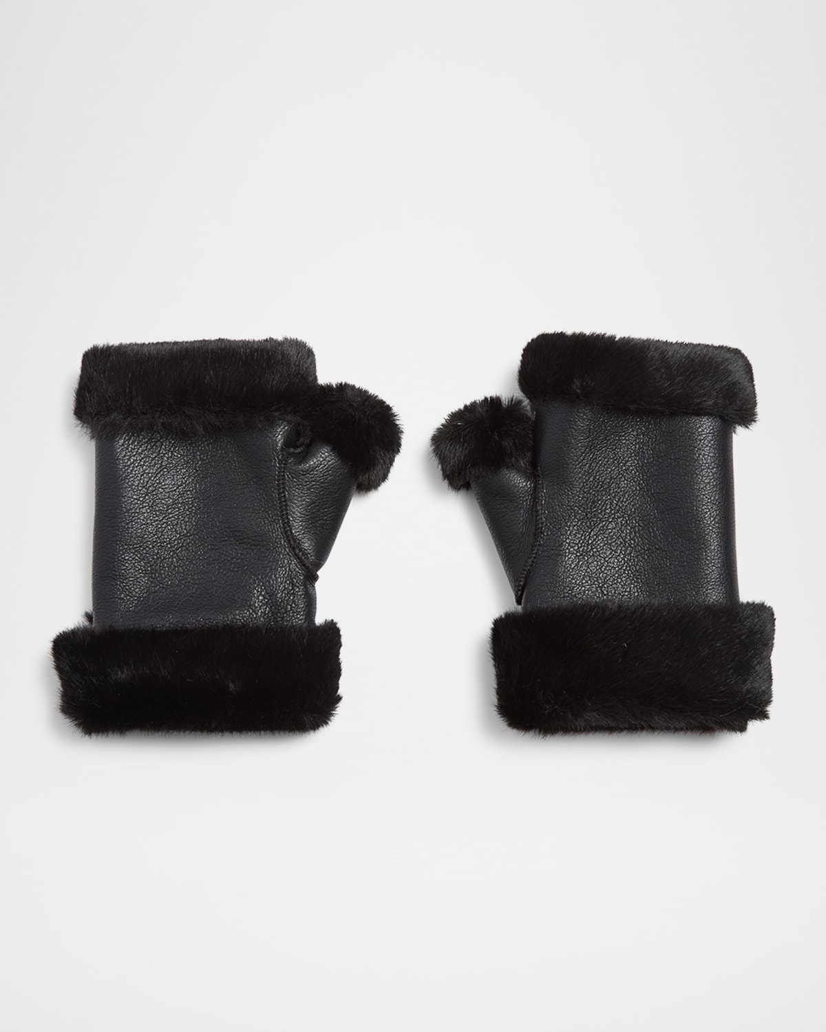 Gstaad Faux Fur and Leather Fingerless Mittens