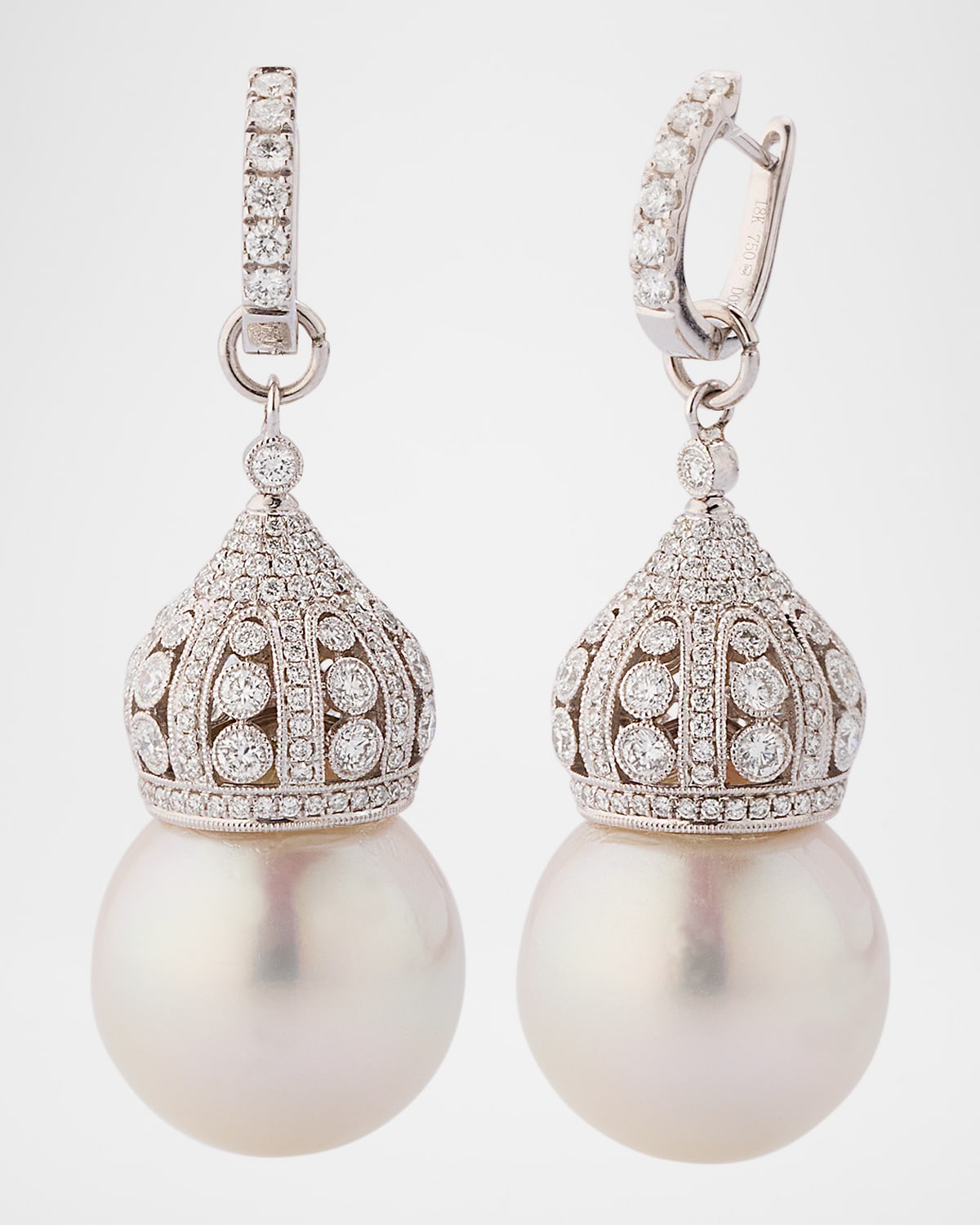 18K White Gold Diamond and South Sea Pearl Earrings