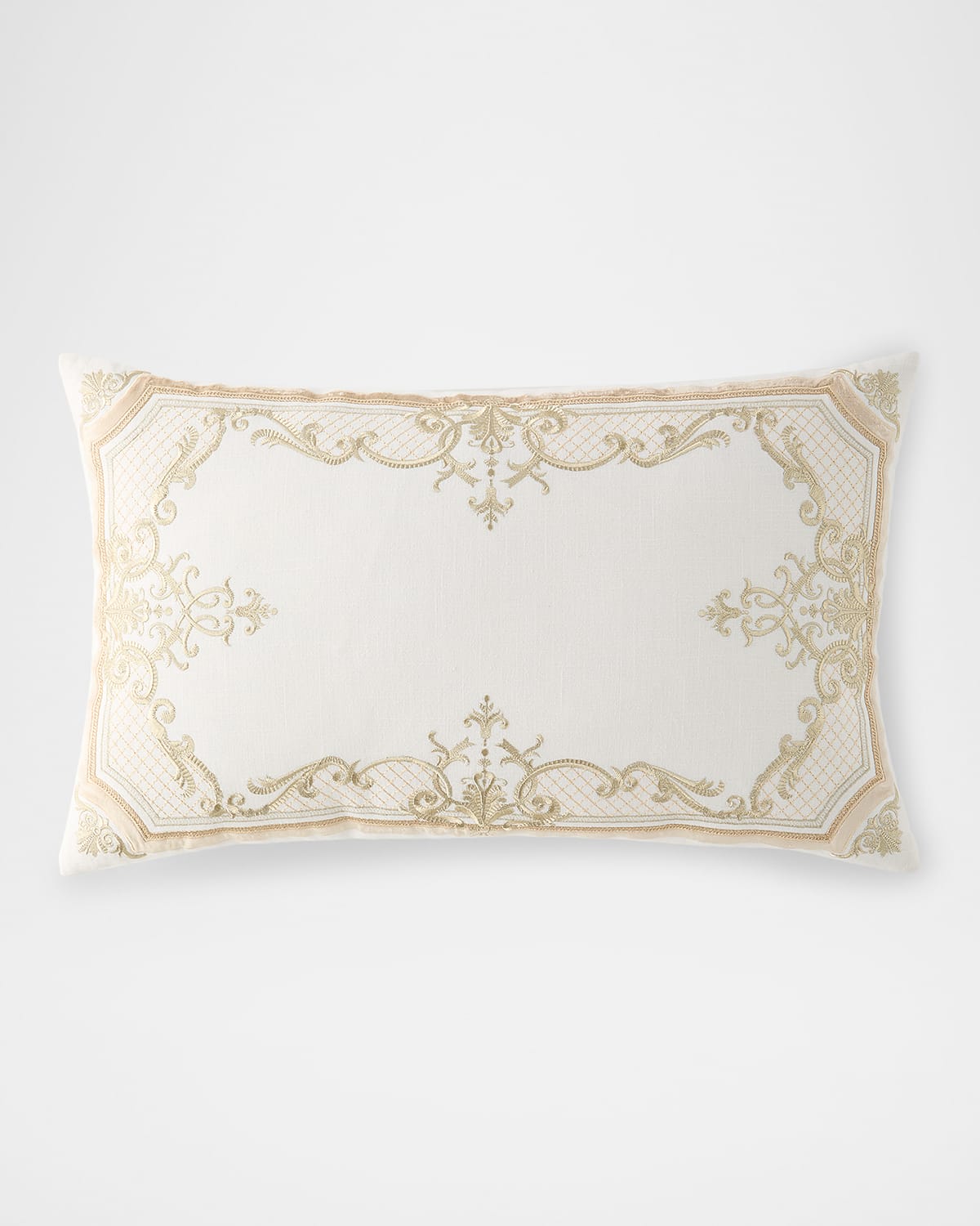Callisto Home Nesher Metallic Lattice Border Lumbar Pillow, 18" X 30" In Creme