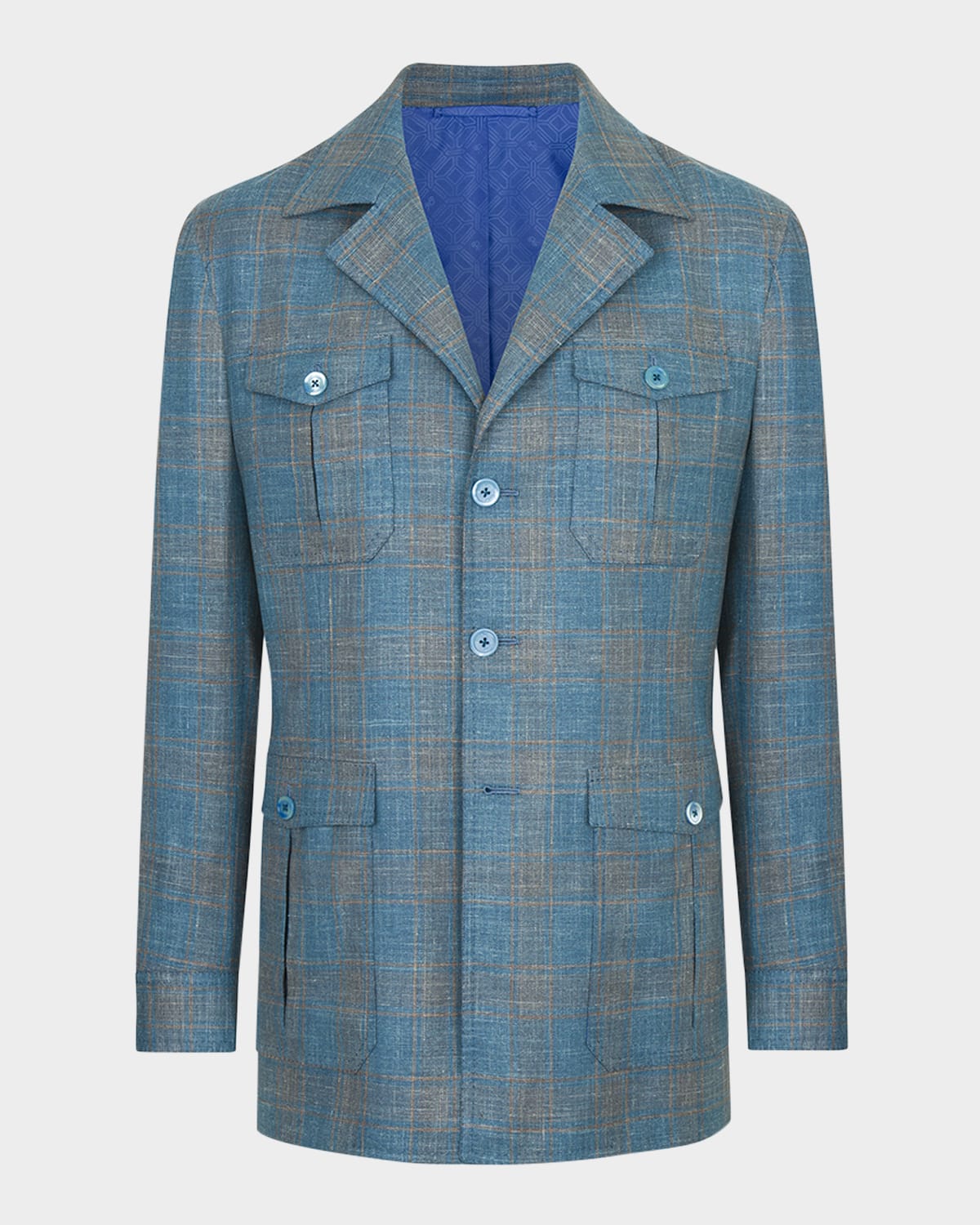 Stefano Ricci Men's Plaid Four-pocket Field Jacket In Petrol