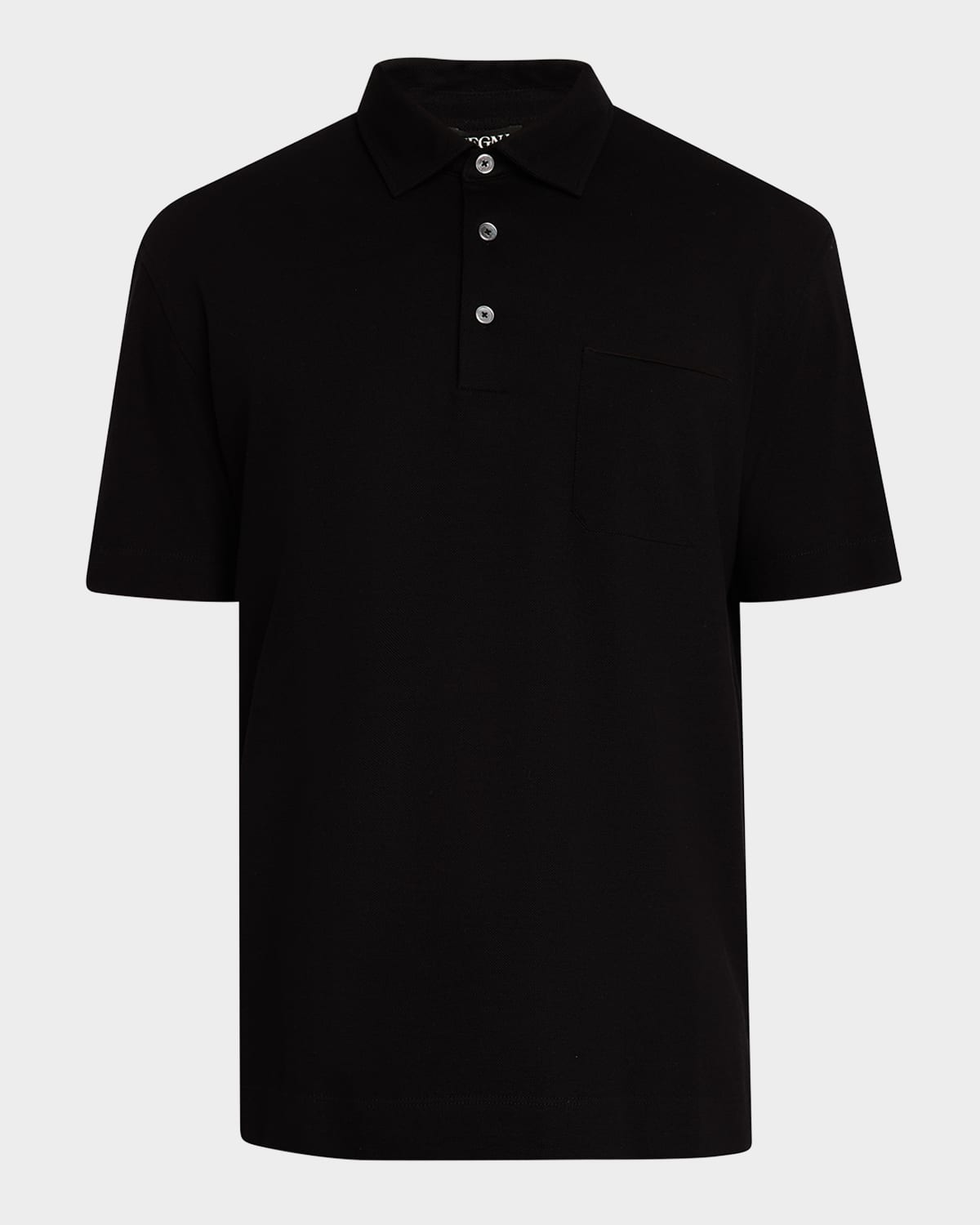 Men's Pique Polo Shirt with Leather-Trim Pocket