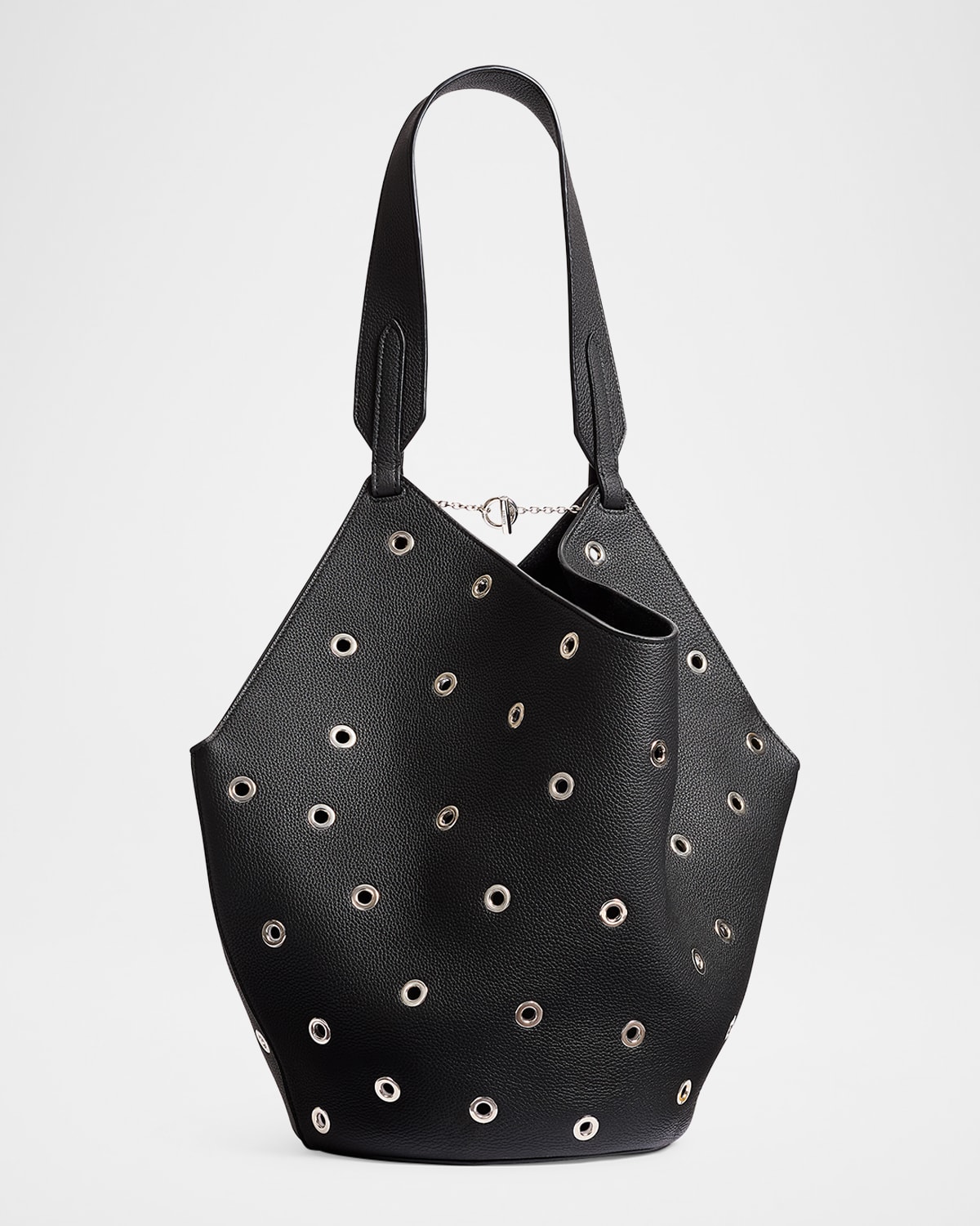 Khaite Lotus Small Tote Black Pebbled Leather With Grommets In Black