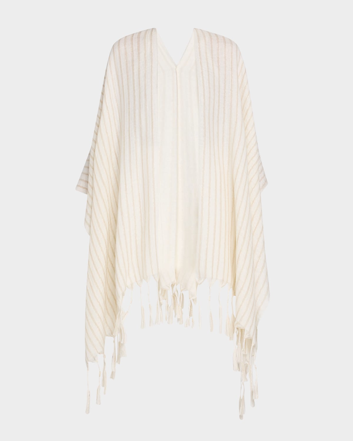 Brunello Cucinelli Tassel Metallic Wool Poncho In White