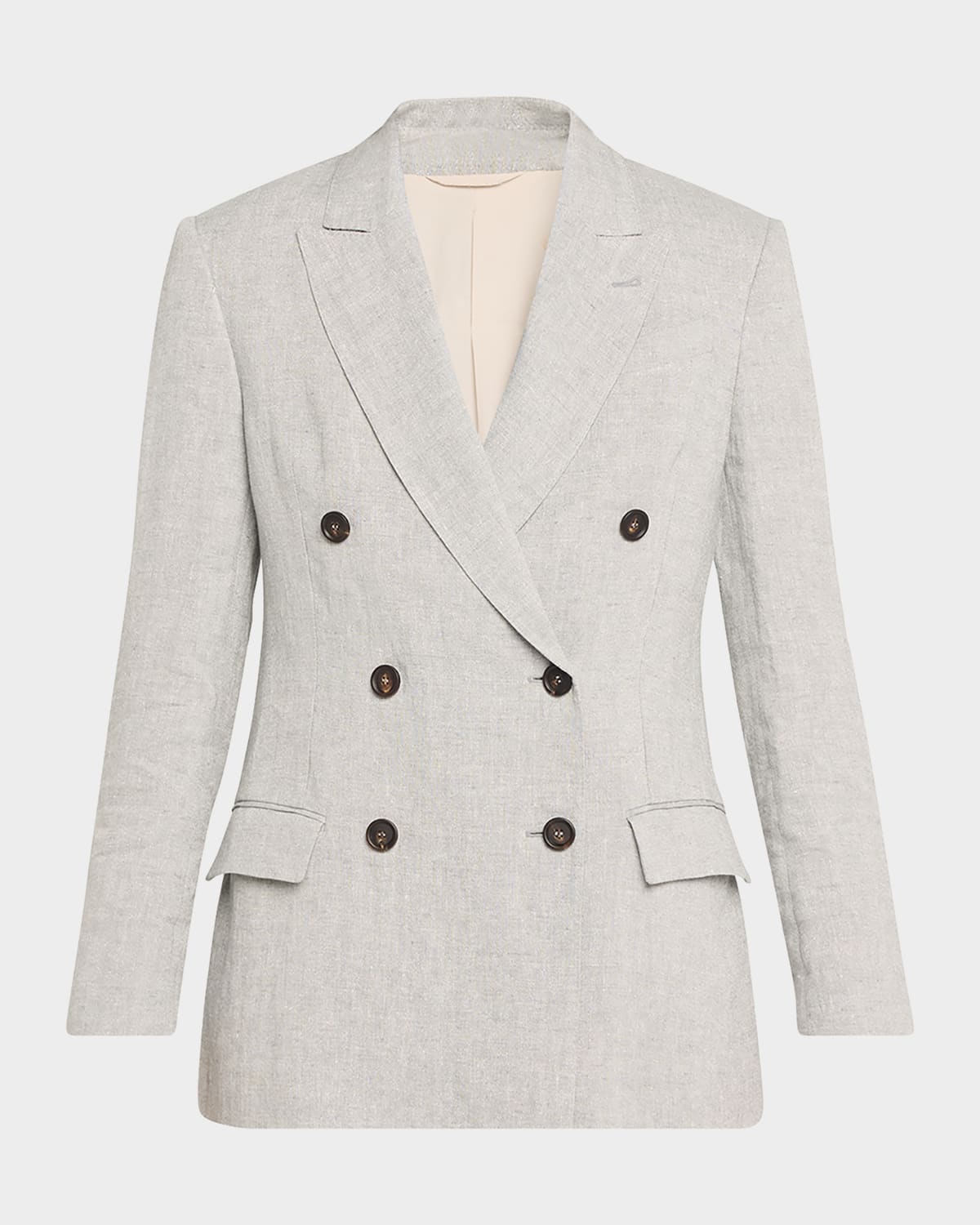 Brunello Cucinelli Metallic Cotton-linen Canvas Double-breasted Blazer In Light Grey