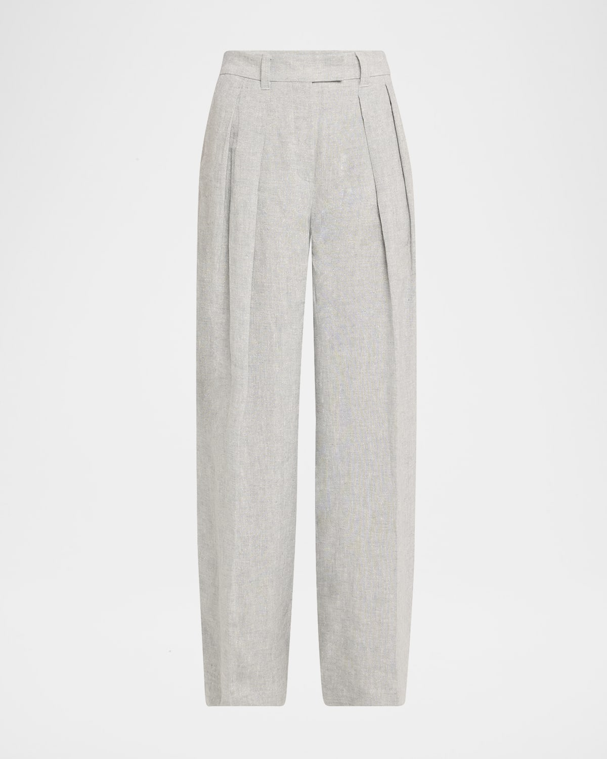 Brunello Cucinelli Sparkling Linen Canvas Pleated Wide-leg Trousers In Light Grey