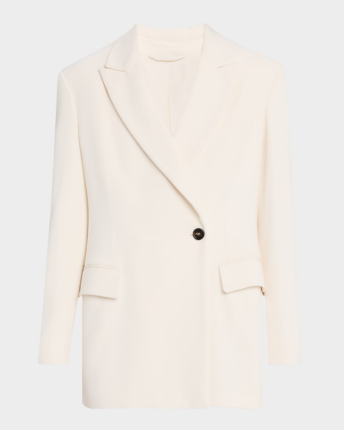 Brunello Cucinelli Diagonal Button-front Viscose Blazer In Ivory