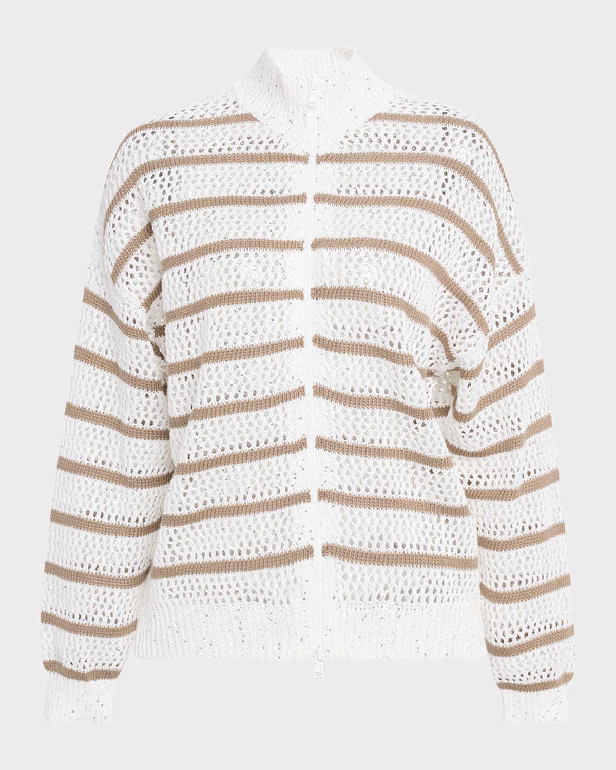Brunello Cucinelli Linen French Riveria Paillette Knit Zip-up Cardigan In Pattern