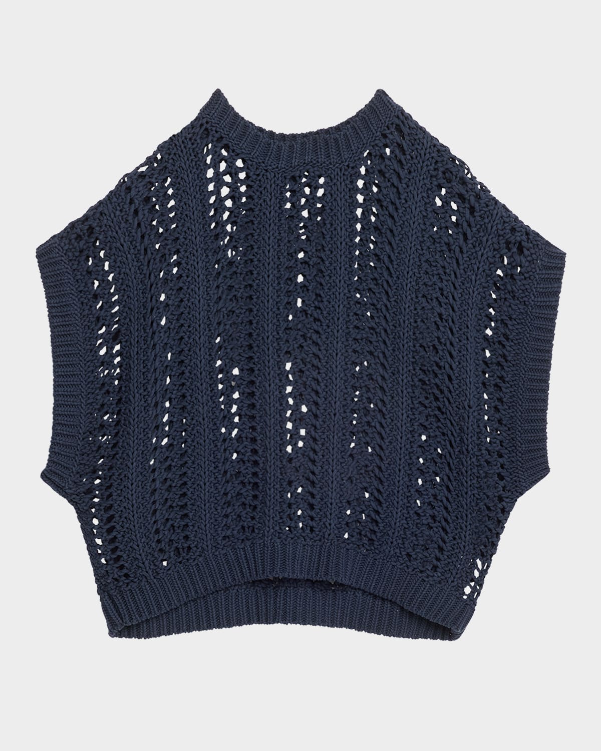 Brunello Cucinelli Short-sleeve Cotton Springtime Net Knit Sweater In C7186 Blu Freddo