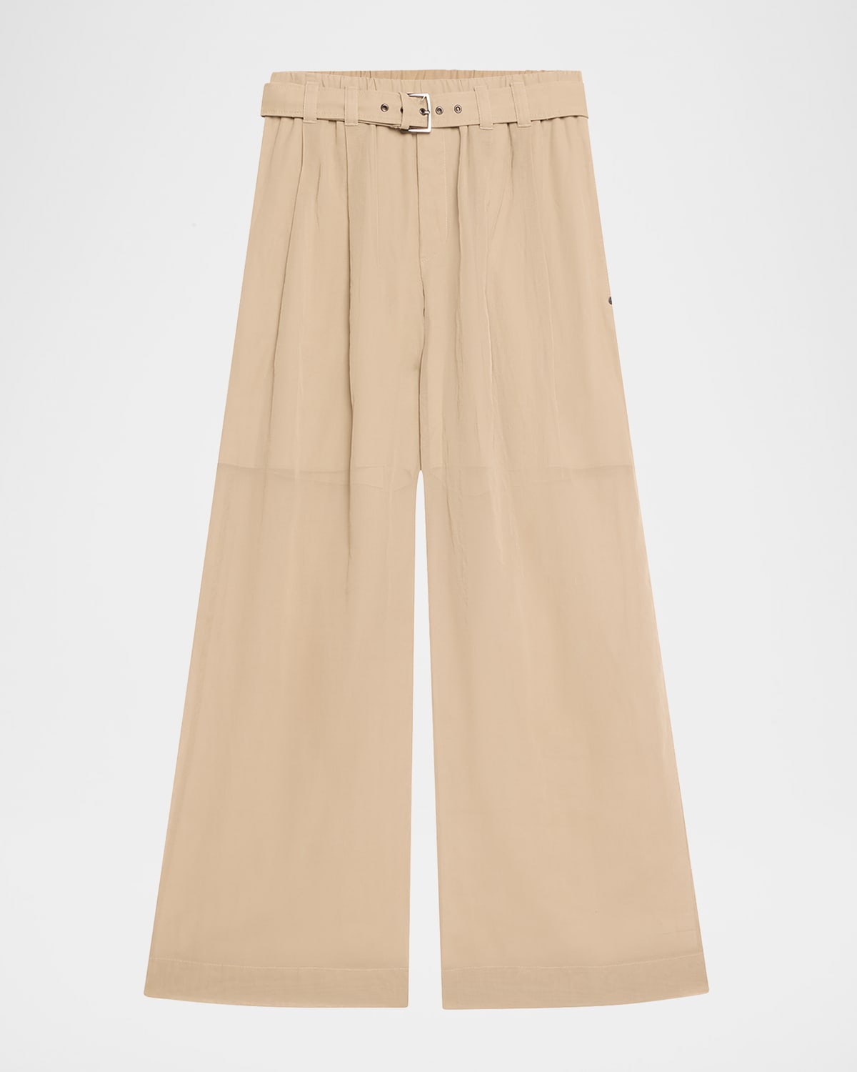 Belted Cotton Gauze Wide Leg Track Pants
