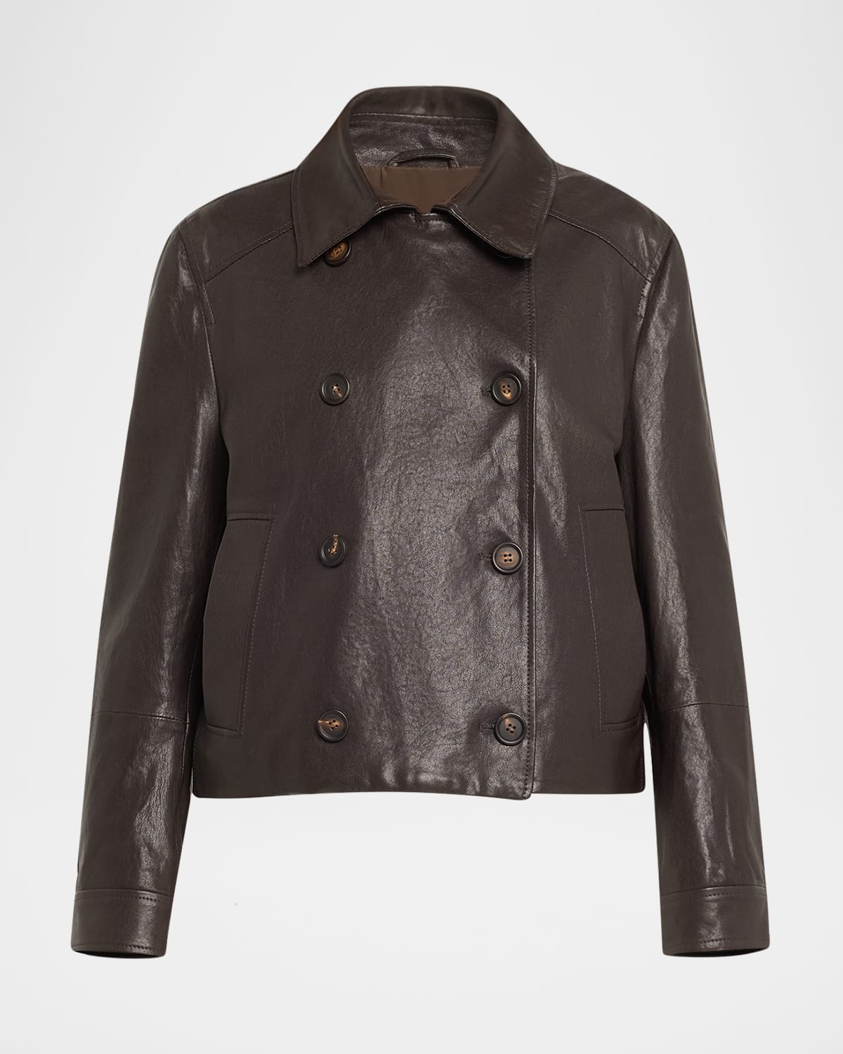 Shiny Leather Double-Breasted Jacket