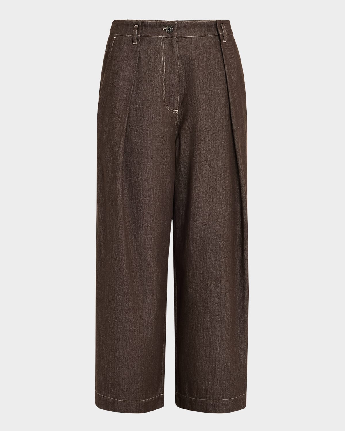A-Line Pleated Wide Leg Cropped Denim Pants