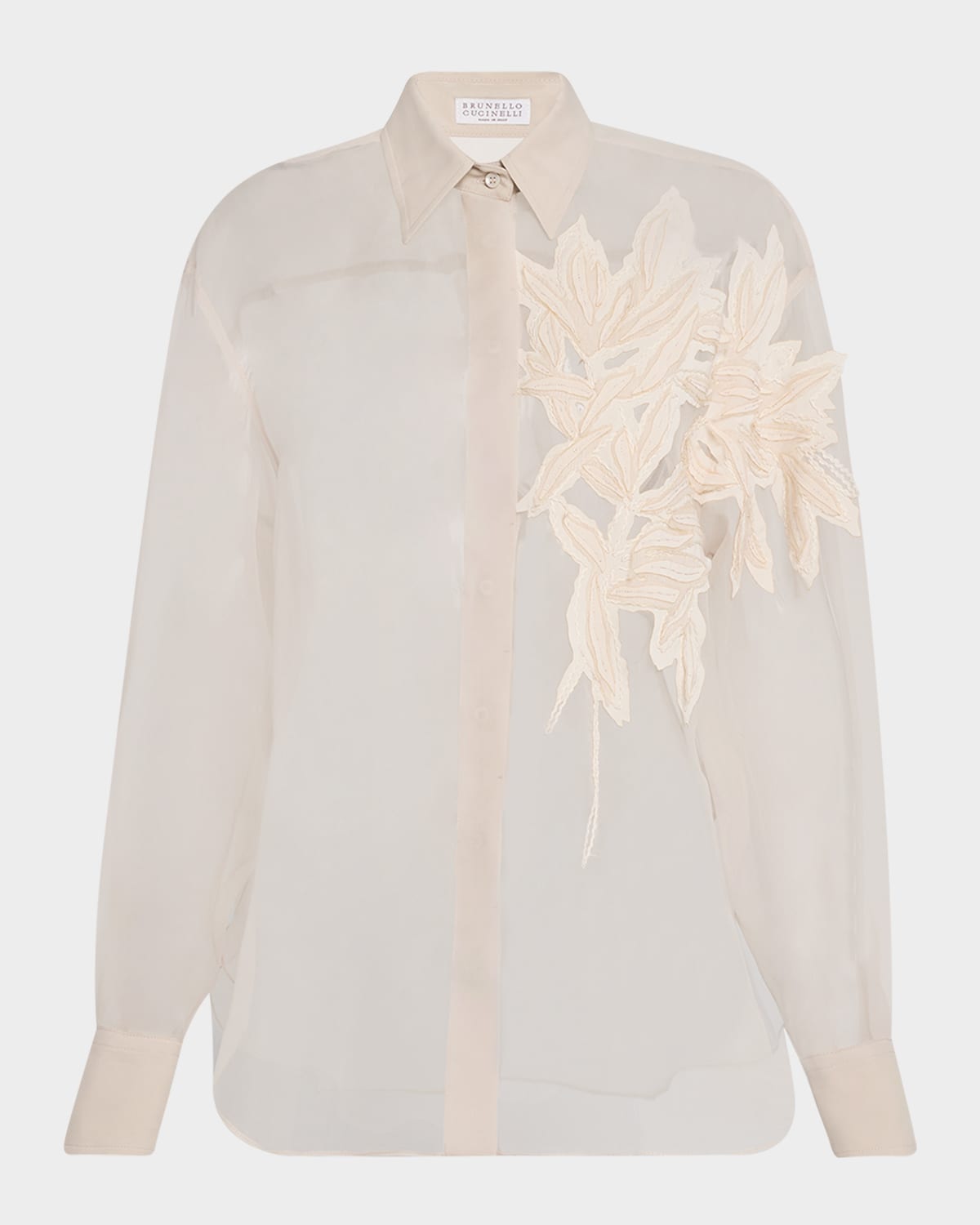 Brunello Cucinelli Sheer Fabric Embroidered Shirt With Pointed Collar