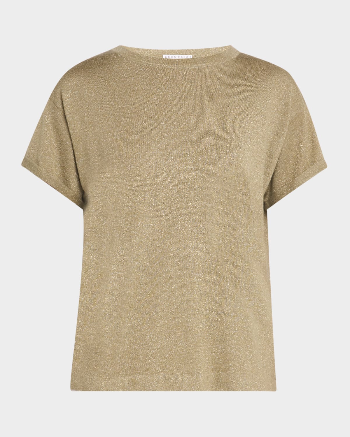 Brunello Cucinelli Metallic Short-sleeve Cashmere Silk T-shirt In C2890 Moss