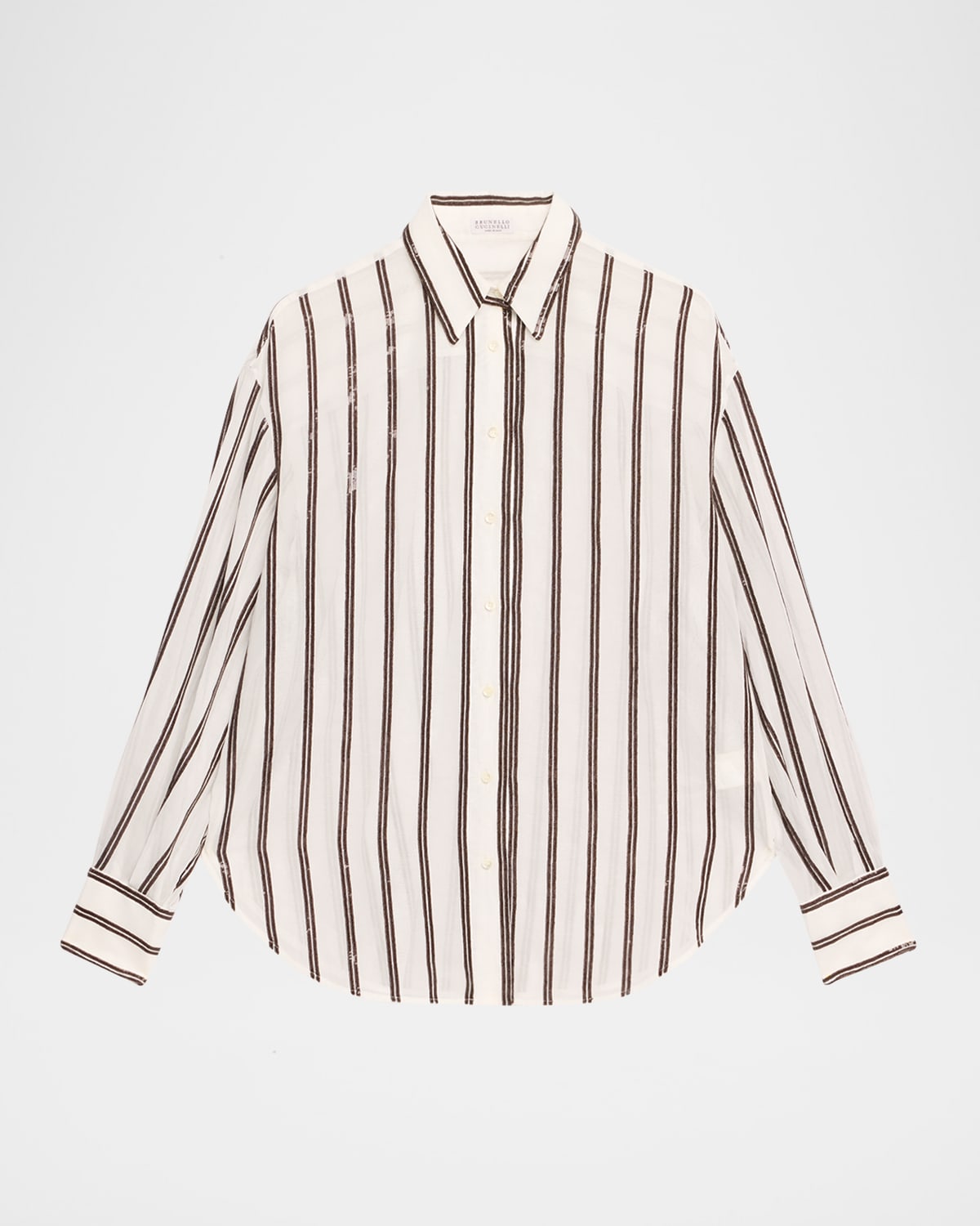 Brunello Cucinelli Sequined Stripe Button Down Gauze Blouse In White