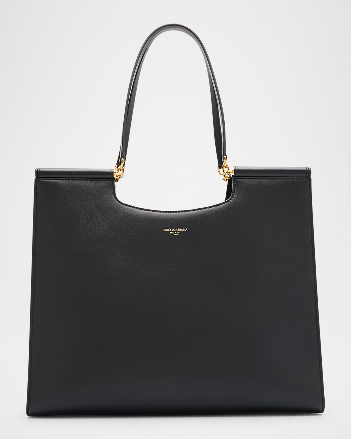 Dolce & Gabbana Large Sicily Calf Leather Tote Bag In Nero