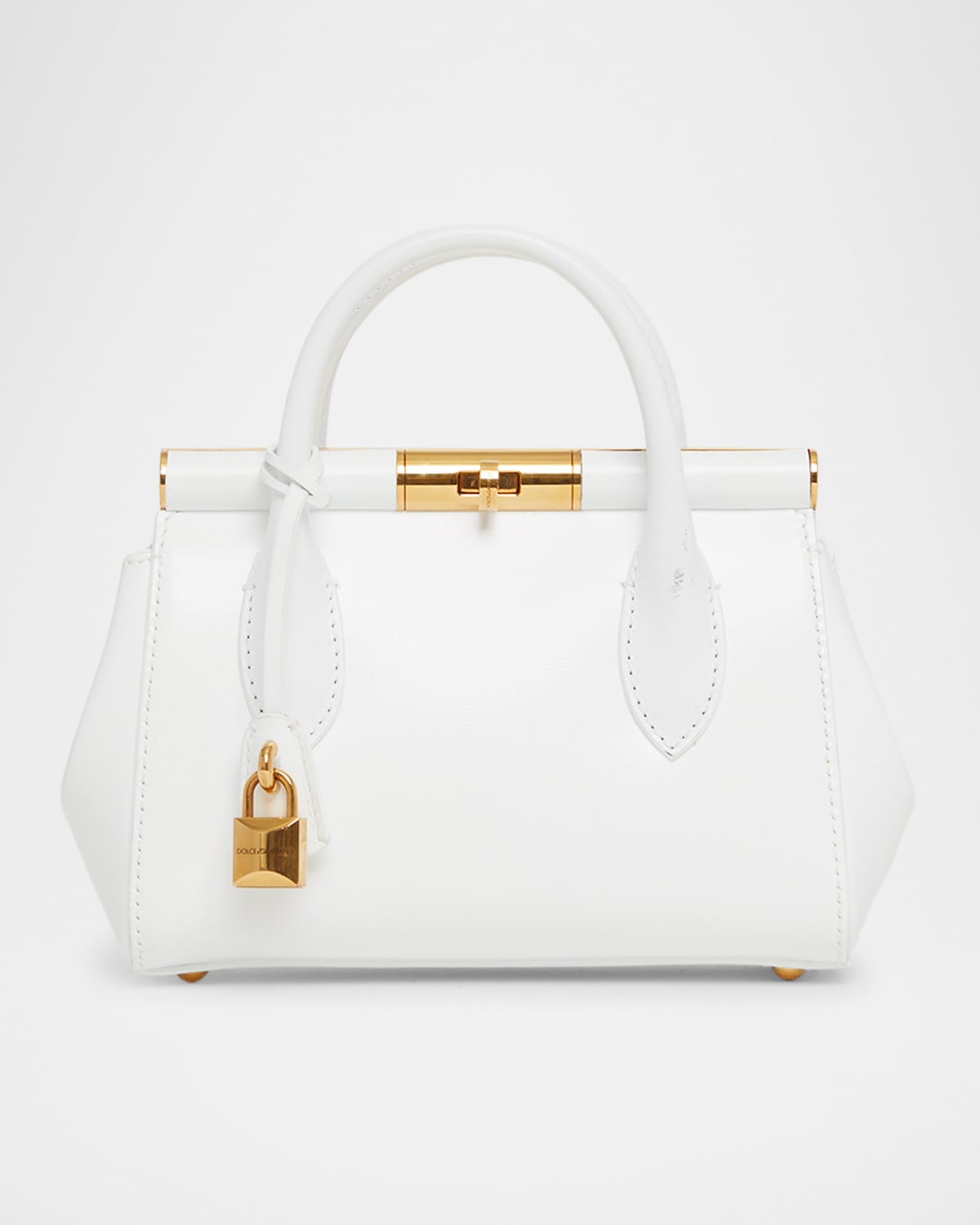 Dolce & Gabbana Small Leather Top Handle Bag In Bianco Ottico